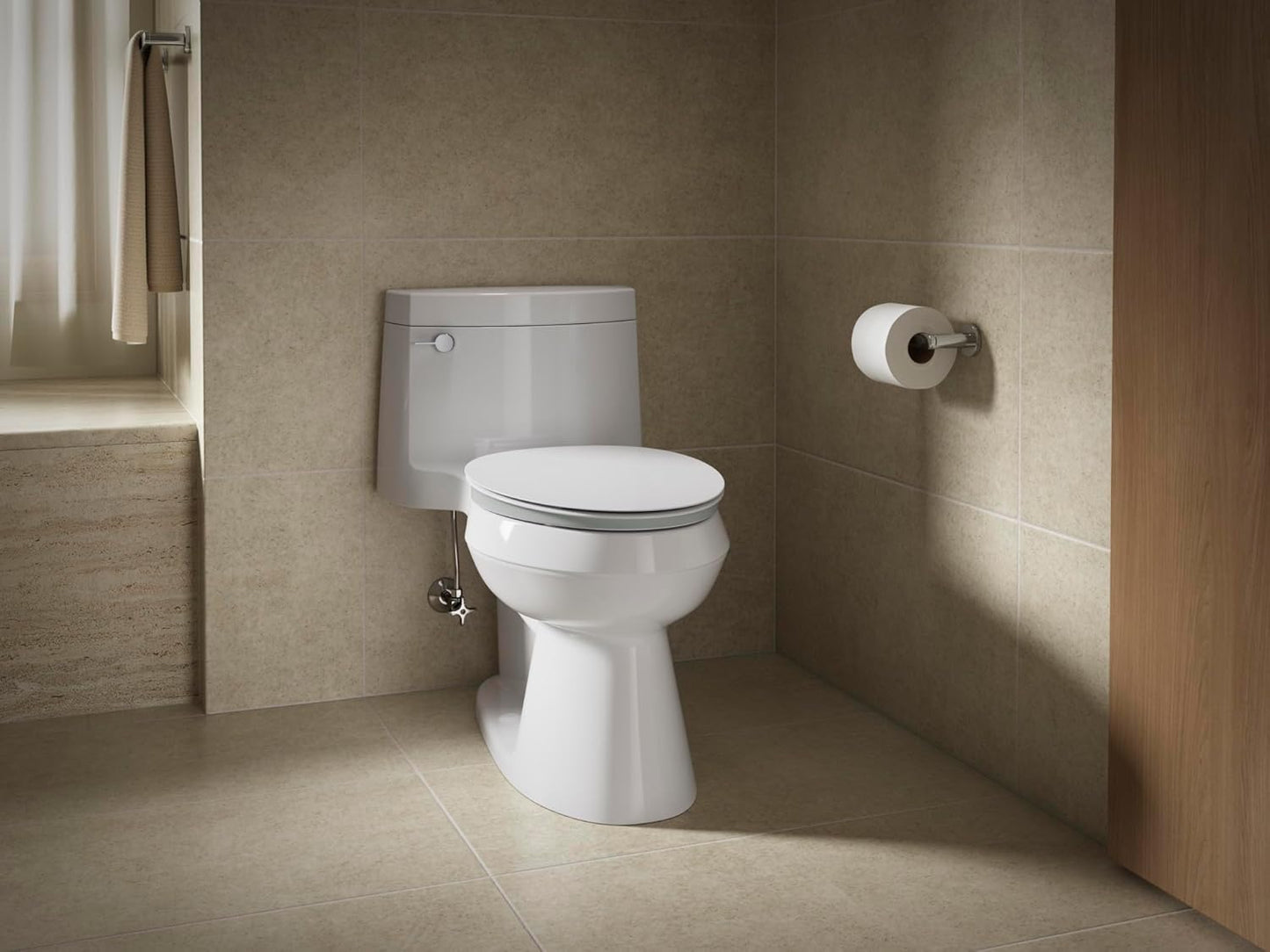 KOHLER 57777-GCF-0 Cymbal ReadyLatch Quiet-Close Soft Close Toilet Seat Elongated, Flexible CoreFlex Material, Wider Toilet Seat Surface, Home Essentials, White with Ice Grey Core Center