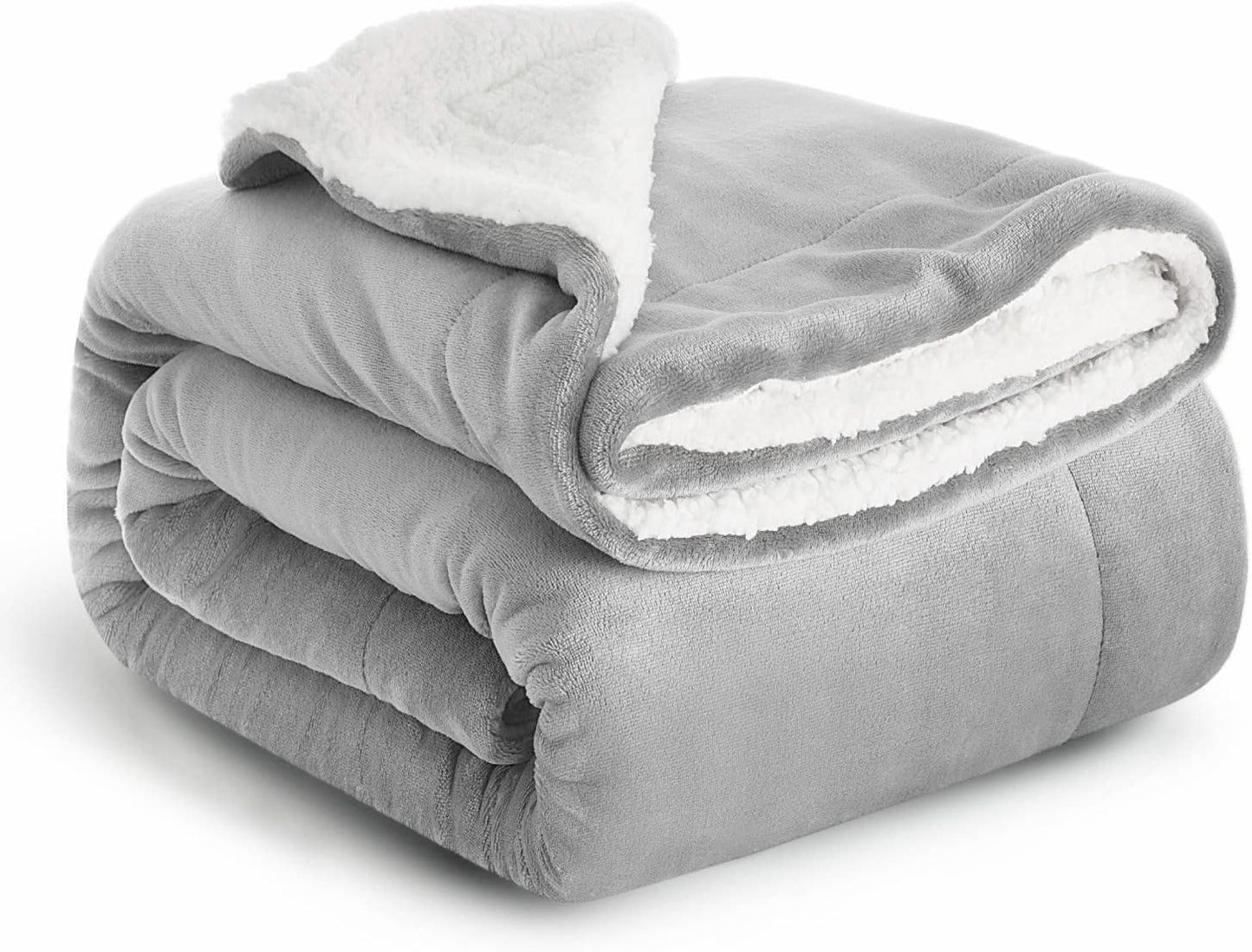 IR Imperial Rooms Sherpa Fleece Throw Blanket Twin Size for Couch - Thick and Warm Fluffy Blankets for Winter, Soft and Fuzzy Twin Blanket for Bed and Sofa, Light Grey, 60x80 Inches