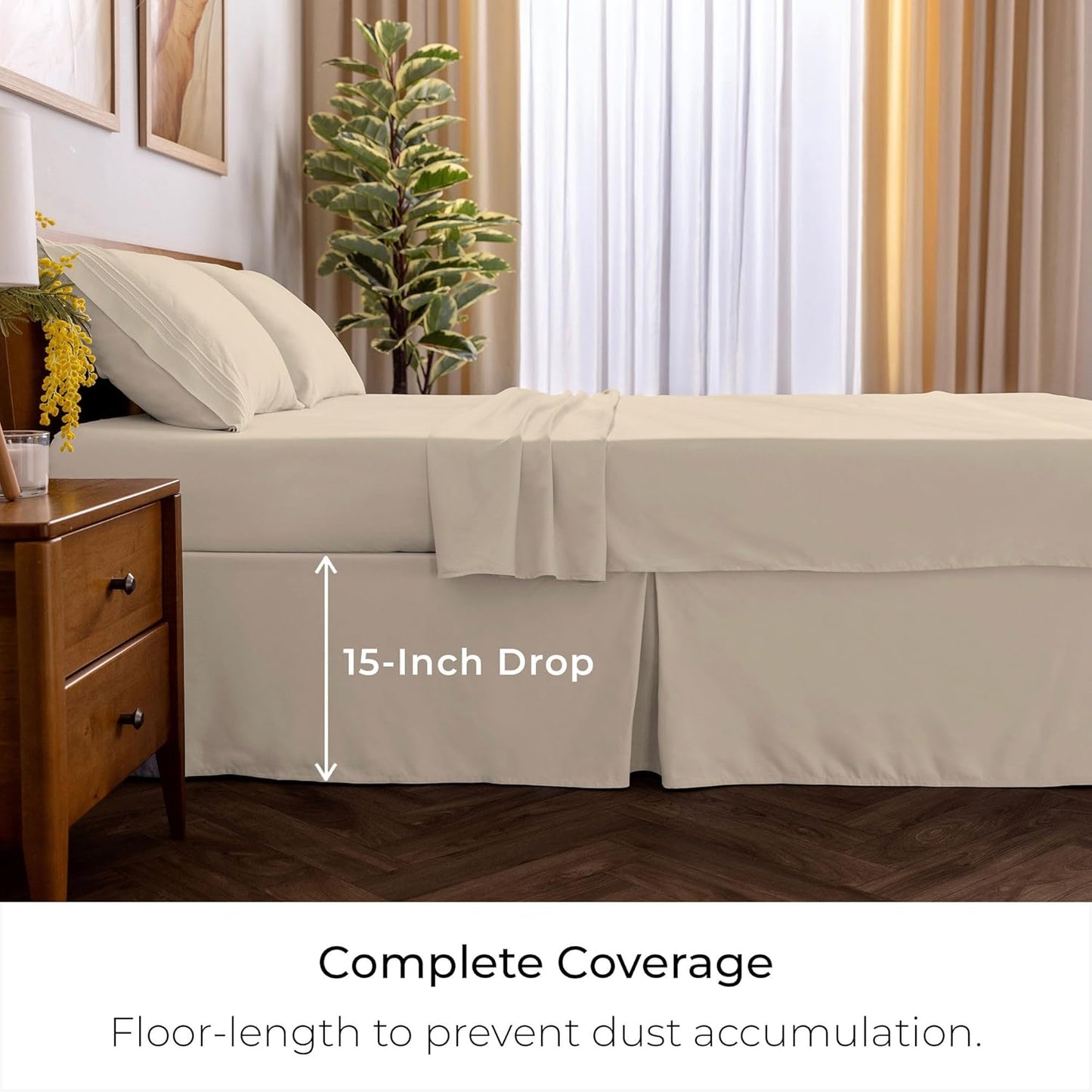 Mellanni Bed Skirt Twin Size - Bed Skirting - 15-Inch Tailored Drop Pleated Dust Ruffle - Hotel Luxury Bedding - Wrinkle, Fade, Stain Resistant - 1 Bedskirt (Twin, Beige)
