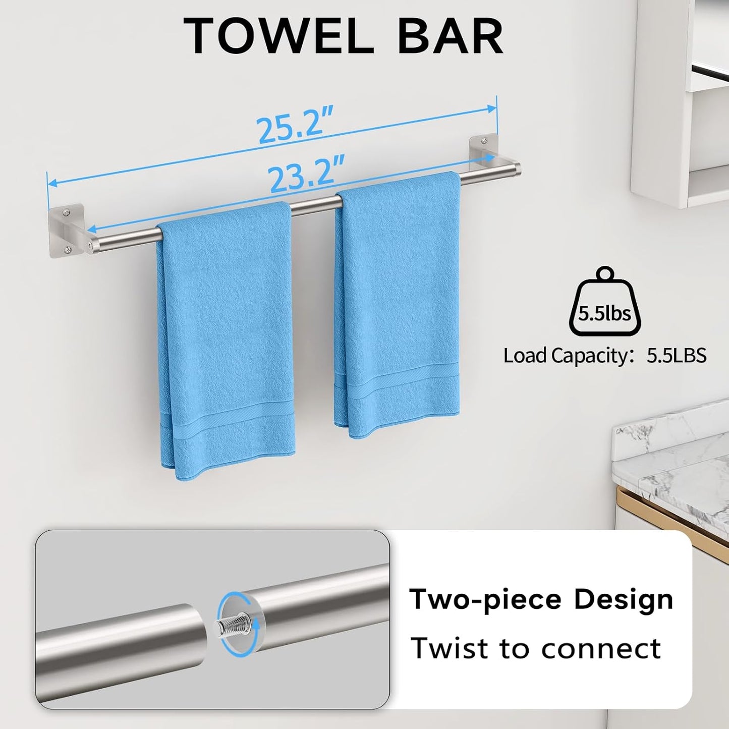 20 Pieces Bathroom Accessories Set, Brushed Nickel Bathroom Hardware Set, 24 inch Towel Bar, Towel Racks for Bathroom, Robe Towel Hooks, Toilet Paper Holder Wall Mounted