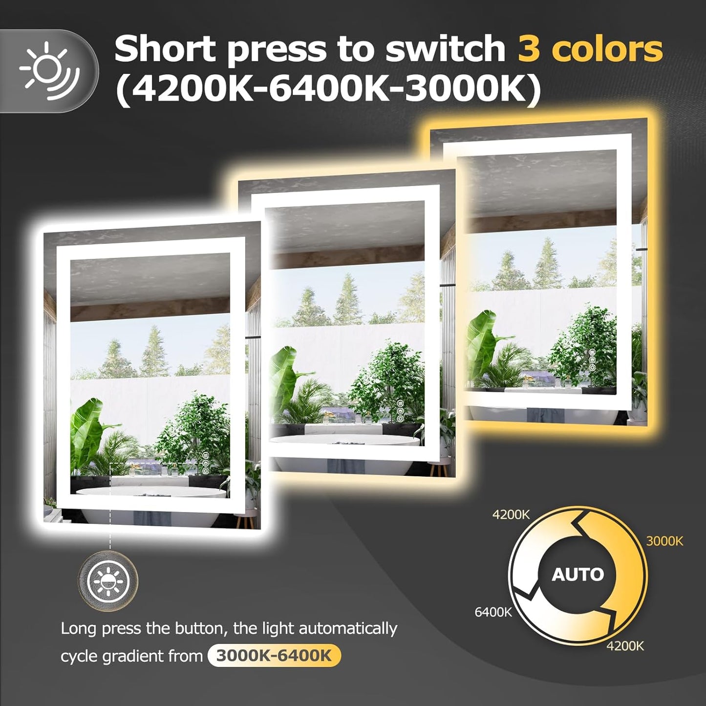 24X32 LED Bathroom Mirror with Lights, Anti-Fog, Dimmable, Backlit + Front Lit, Smart Bathroom Vanity Mirror, Memory Function, Shatterproof, Tempered Glass (Horizontal/Vertical)