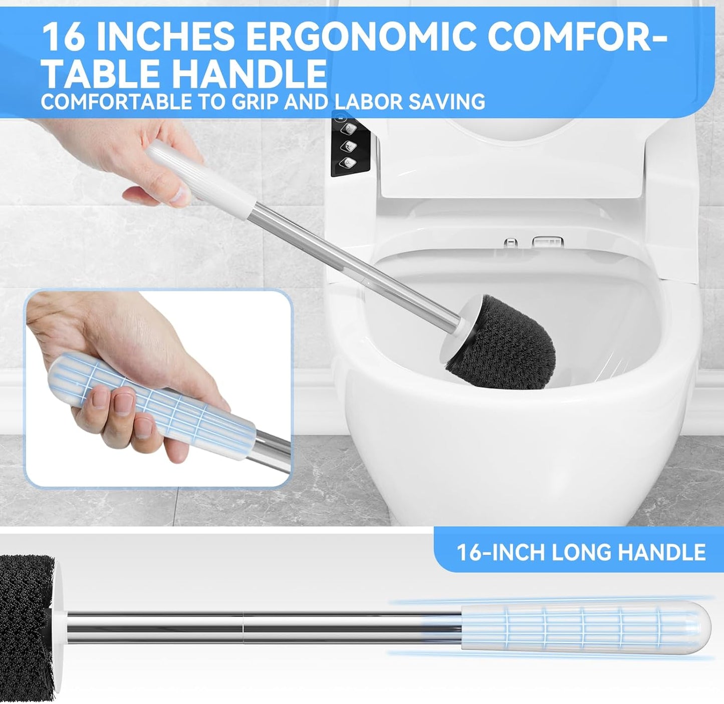 TRENTI Toilet Brush, Toilet Brush and Holder Set, Bristles Toilet Bowl Brush Head with Ventilated Holder, Wall Mounted Compact Toilet Brush Set for Bathroom Deep Cleaning (3, White)
