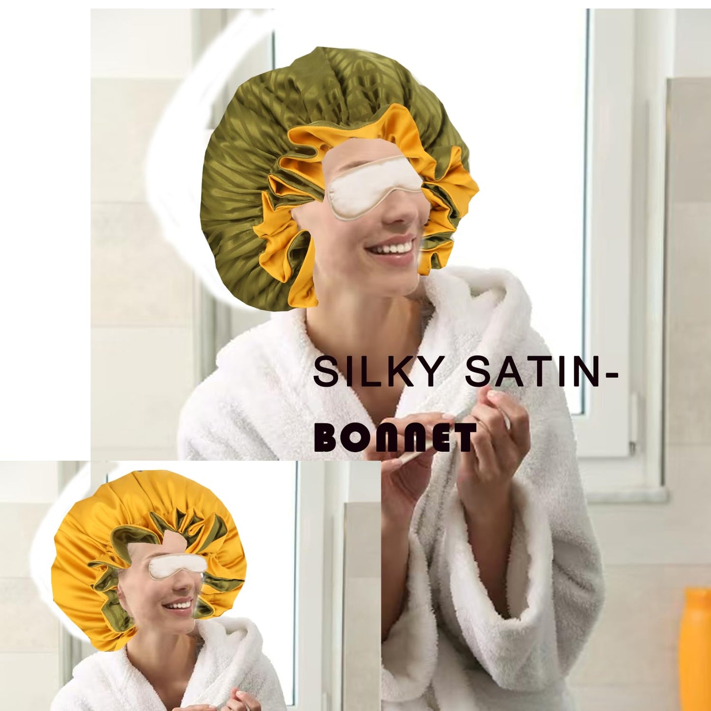 Satin bonnet 2PCS silk hair bonnet cap for women Adjustable sleep cap double-layer Washable
