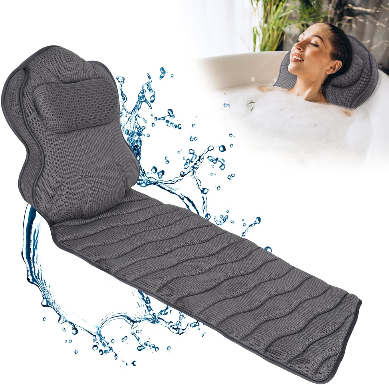 Extra Thick Full Body Bath Pillows for Bathtub- Luxury Bath Cushion for Head, Neck and Back Support, Soft Bath Pillow for Tub, Comfort Relaxation Spa Gifts Bathtub Accessories for Women