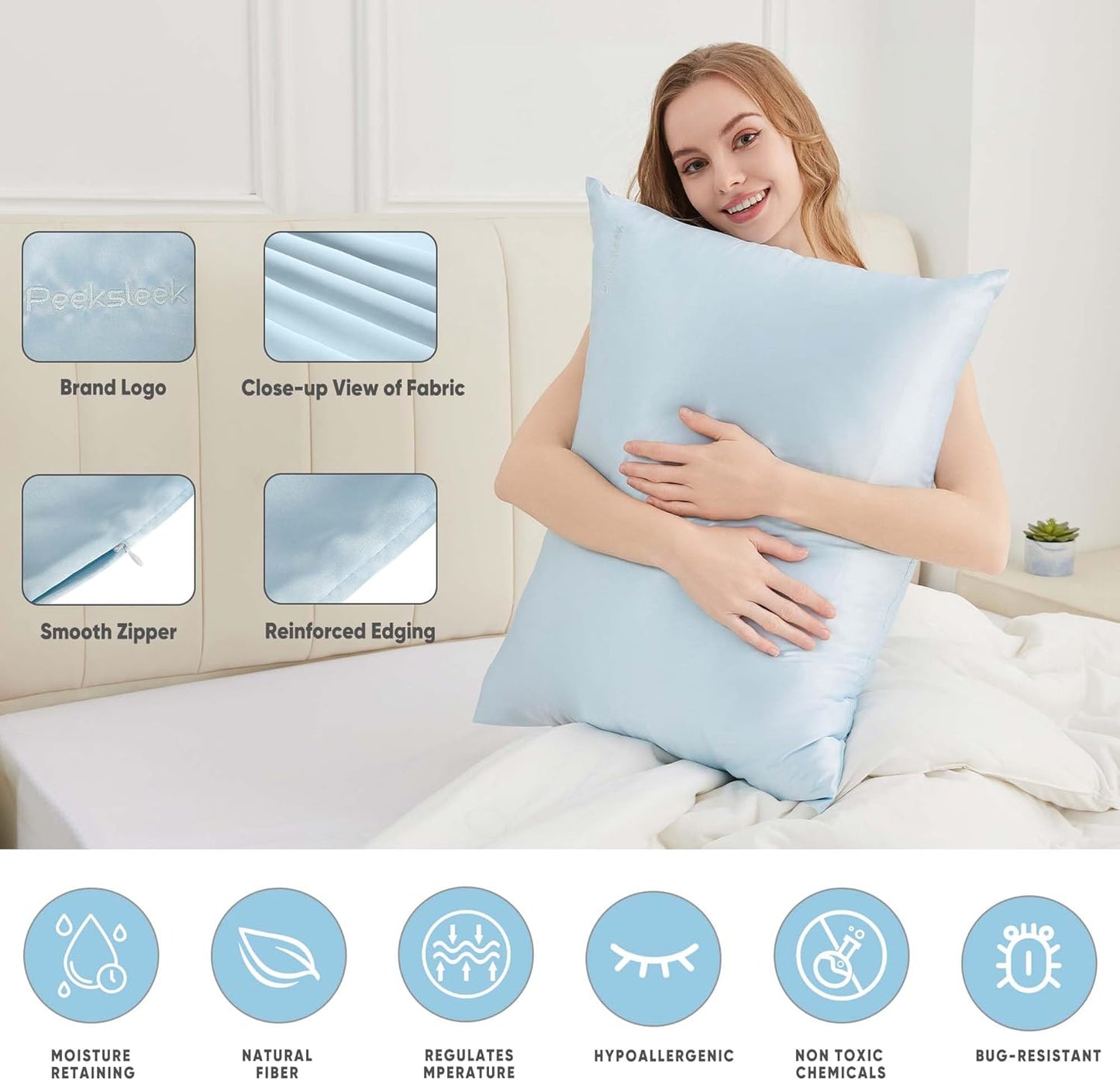 100% Mulberry Silk Pillowcases with Zipper– Luxurious, Anti-Aging Pillow Covers, 22 Momme 6A Grade Silk Pillow Cases 2 Pack for Hair and Skin Care, Perfect Small Gifts for Women