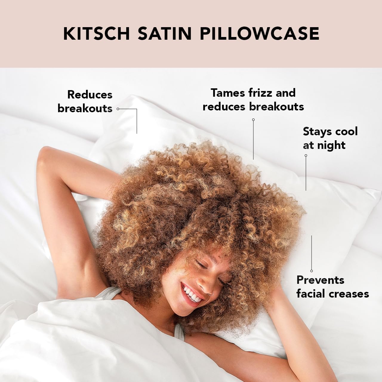 Kitsch Satin Pillowcase with Zipper for Hair & Skin, Softer Than Silk Pillow Cases Queen, Wrinkle-Free, Smooth and Cooling Satin Pillow Covers, King Size 19"x36" - Ivory, 2pcs