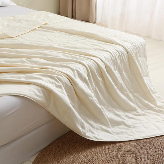EP Mode Lightweight Quilt Blanket for Summer, Viscose from Bamboo Fabric & Filling, Natural, Breathable & Machine Washable- Ivory, Twin
