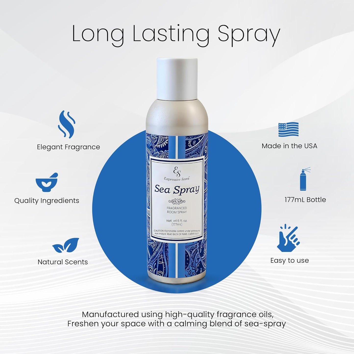 Expressive scent Air Freshener Spray - long lasting luxurious sea spray – Ideal for Bathroom, Kitchen, Office & Car – long lasting home fragrance 6 FL Oz