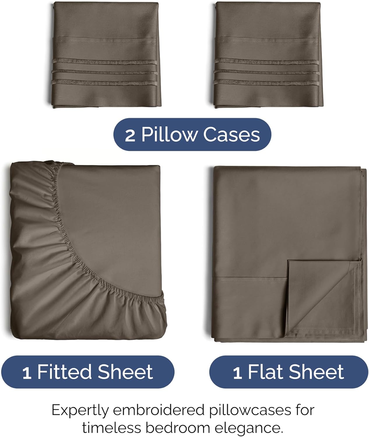 Full Size 4 Piece Sheet Set - Extra Soft, Breathable & Cooling Sheets - Hotel Luxury Durable Bed Sheets for Women & Men - Deep Pockets, Easy-Fit & Wrinkle-Free Sheets - Taupe Brown Oeko-Tex Bed Sheets