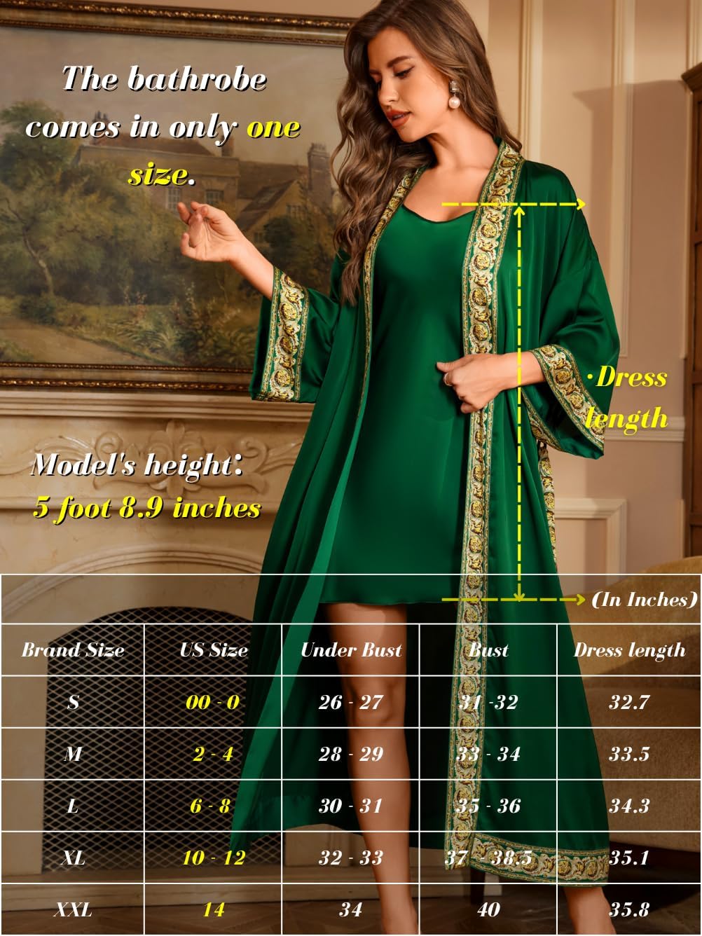 Satin Robe Sets For Women, 2-PC Lightweight Bathrobe, Silk Sleepwear Kimono Bridesmaid Sexy Robes