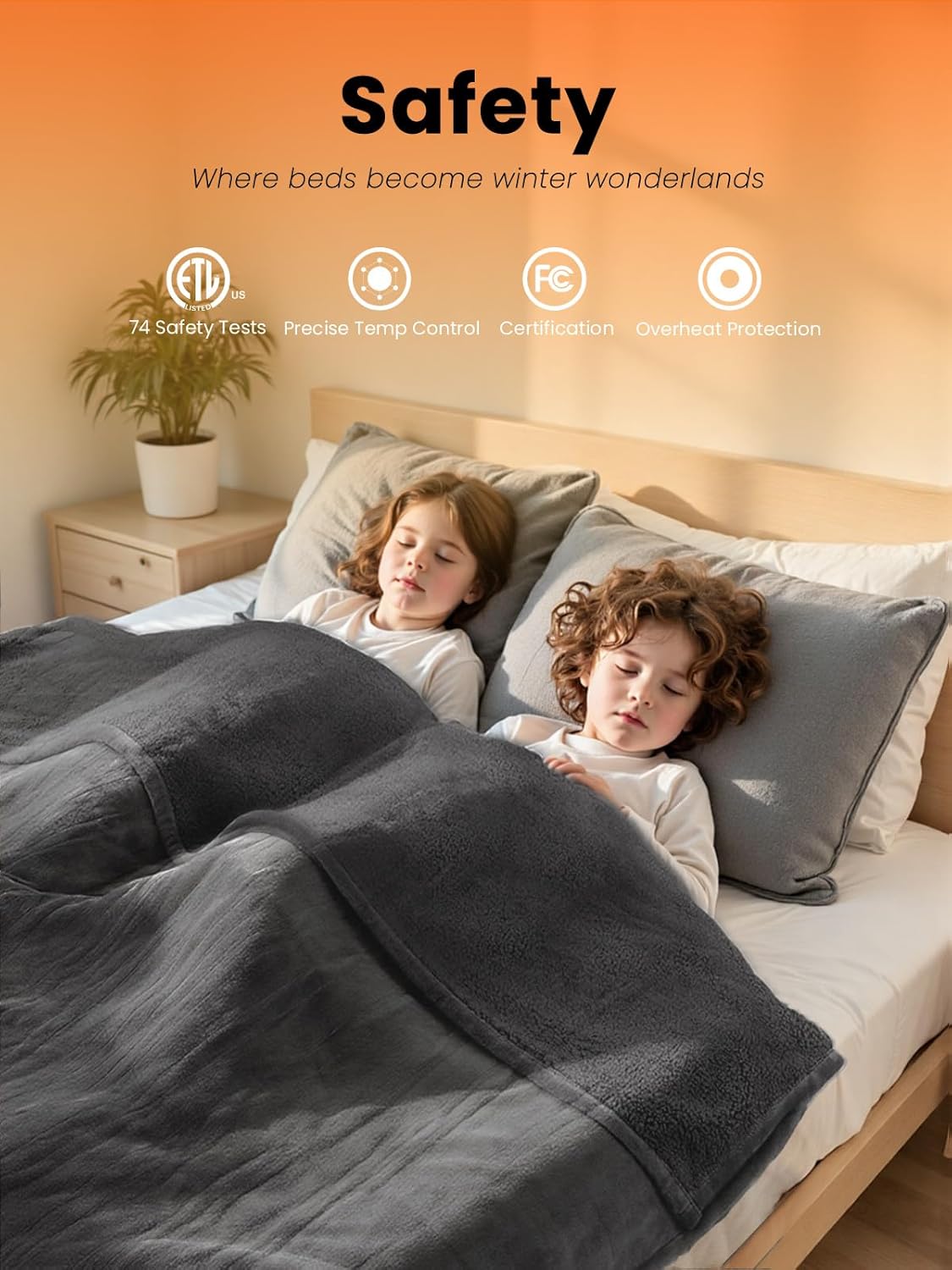 Electric Heated Blanket King, Ultra‑Cozy Premium Flannel & Sherpa, Even Heat Distribution & Stable Temp, 1–10H Auto‑Off, 8 Temps (86–125.6°F), Overheat Protection, Ideal Gifts for Grandma
