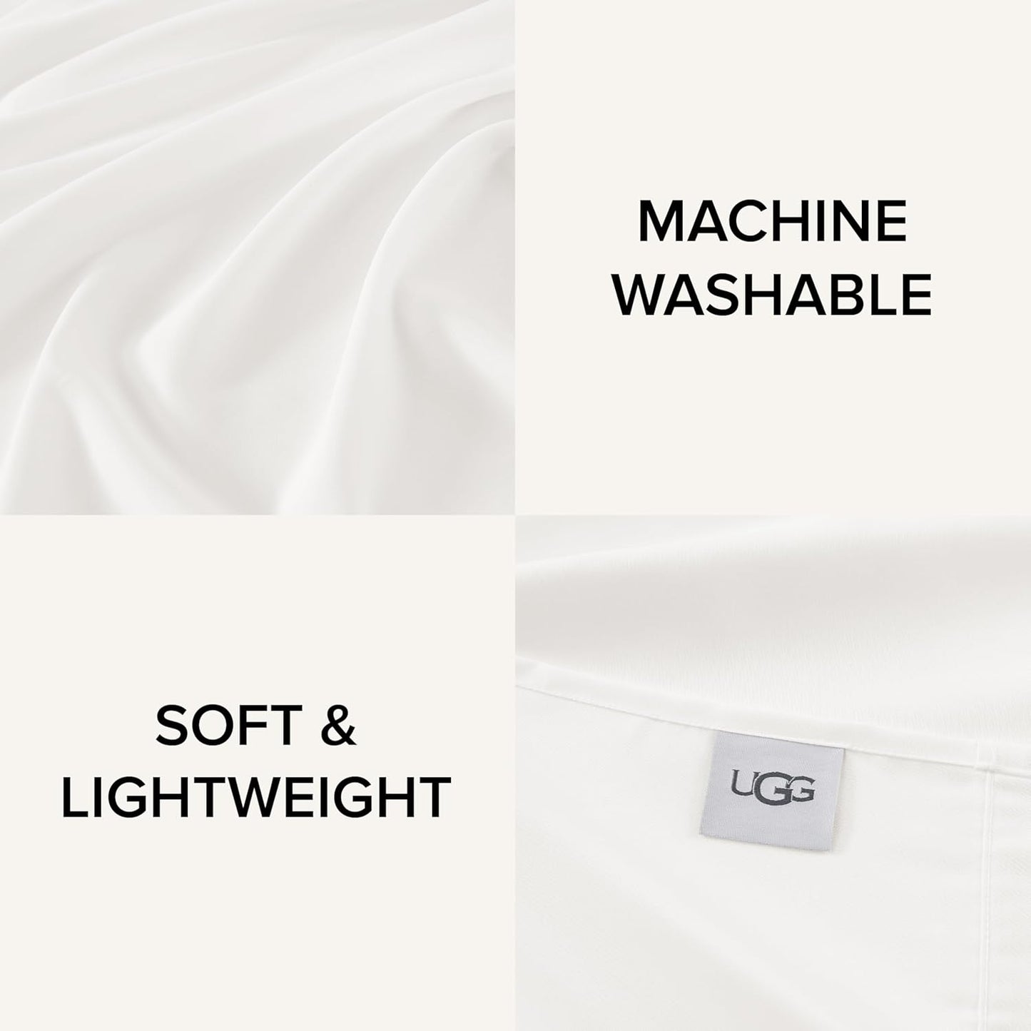 UGG Full XL Sheet Set 4-Piece Luxury Cooling Sheets Deep Pockets Premium Bedding with 2 Pillow Shams Machine Washable, for Dorm Essentials & College Bedding, Full XL, White (Hedi)
