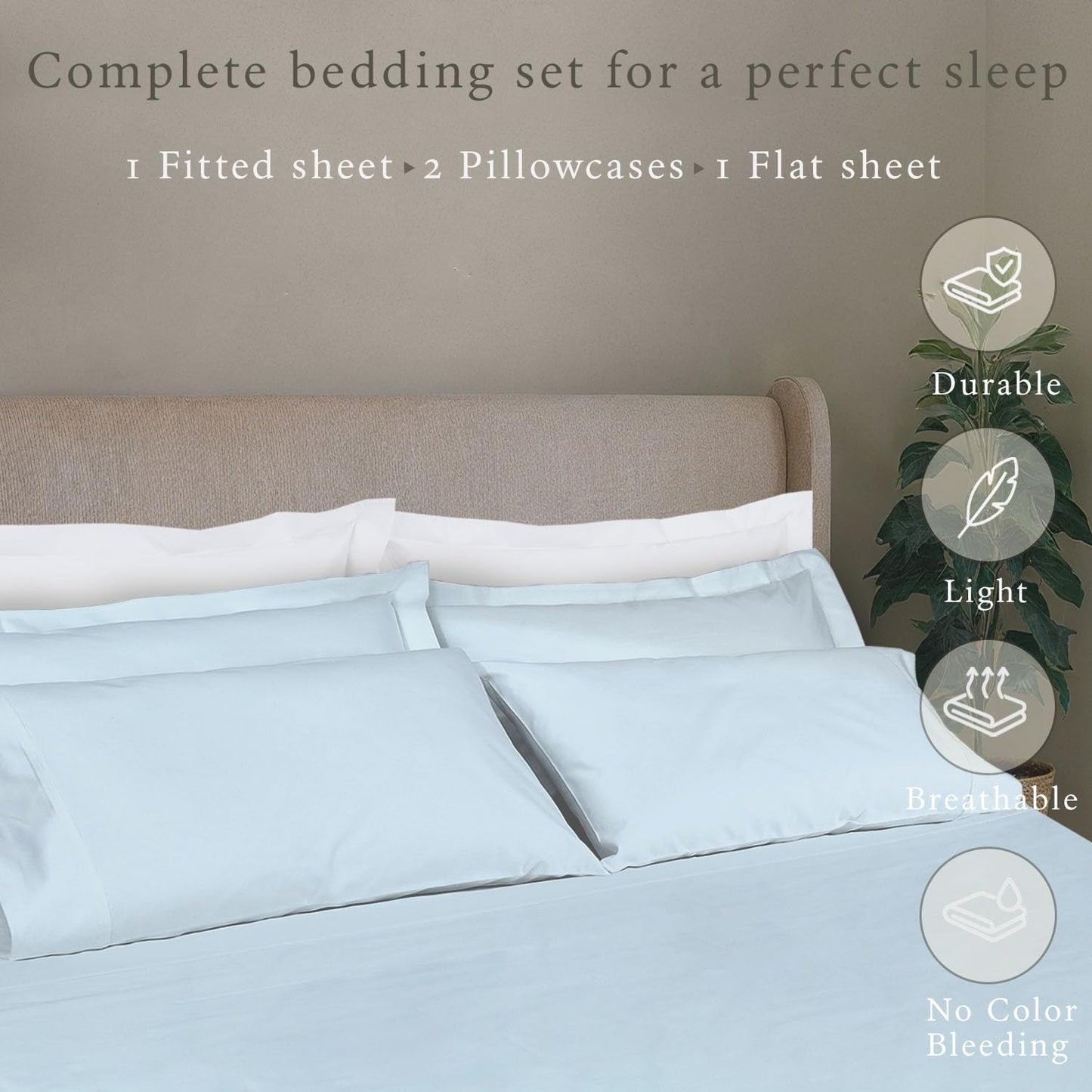 Threadmill Cotton Queen Sheet Set, 500 Thread Count Bed Sheets, 100% Cotton Sheets Set for Queen Size Bed, Smoother Than Egyptian Cotton Claims, 4 Pc Set with Deep Pockets, Light Blue