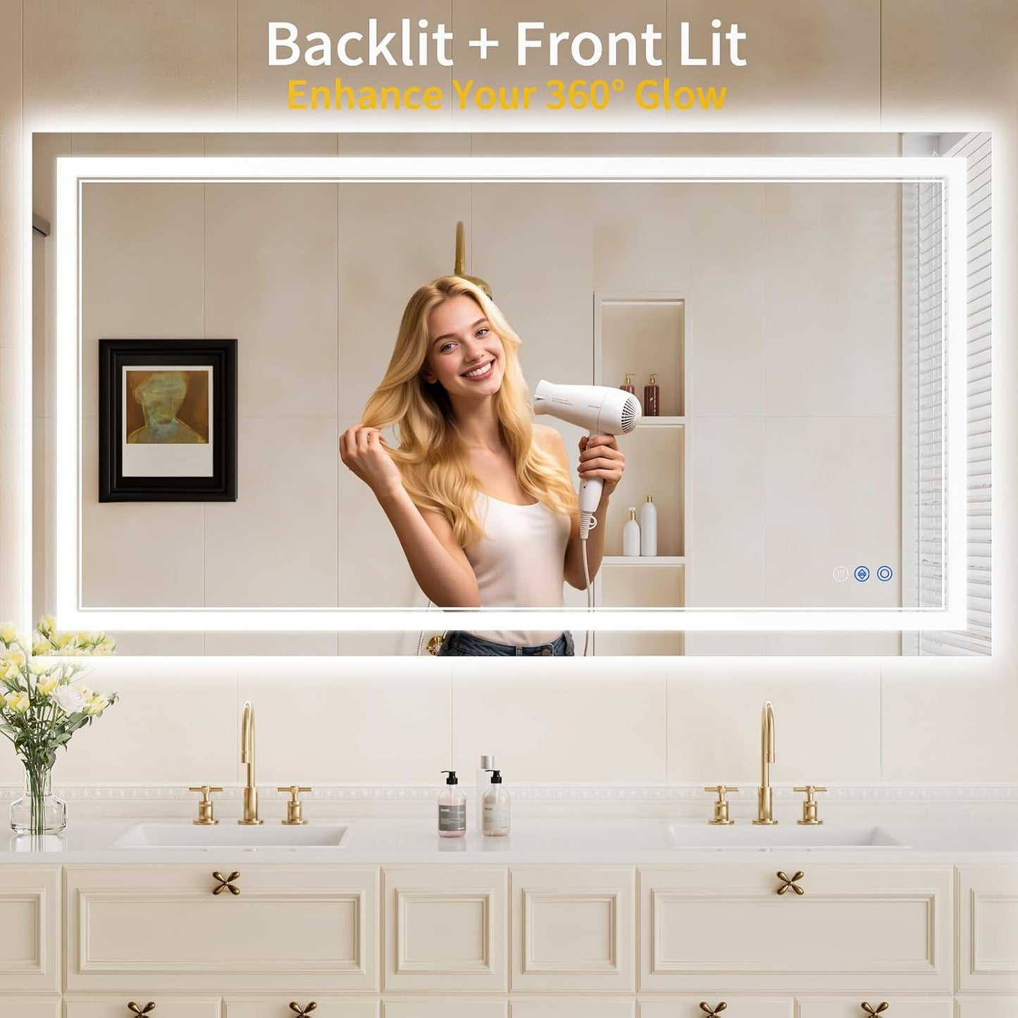 30"x55" LED Bathroom Mirror with Lights, Anti-Fog, Backlit + Front Lit, Dimmable, Led Vanity Mirror for Wall, Lighted Bathroom Mirror, 3 Colors, Shatter-Proof Tempered Glass