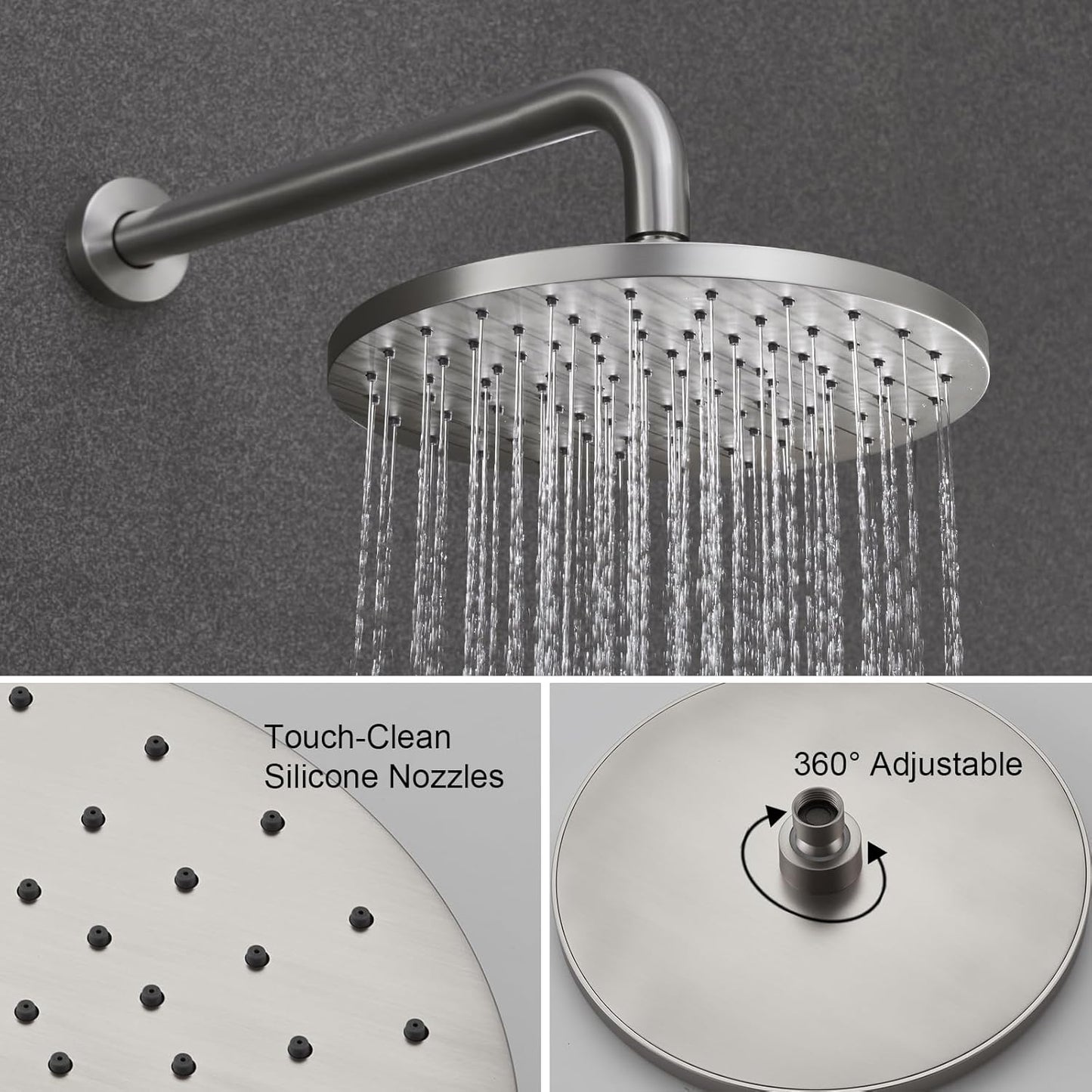 Iriber Shower System Wall Mounted Shower Faucet Mixer Set with Luxury High Pressure Shower head and 3-Setting Handheld, Bathroom Shower Trim Kit Contain Pressure Balance Valve, Brushed Nickel