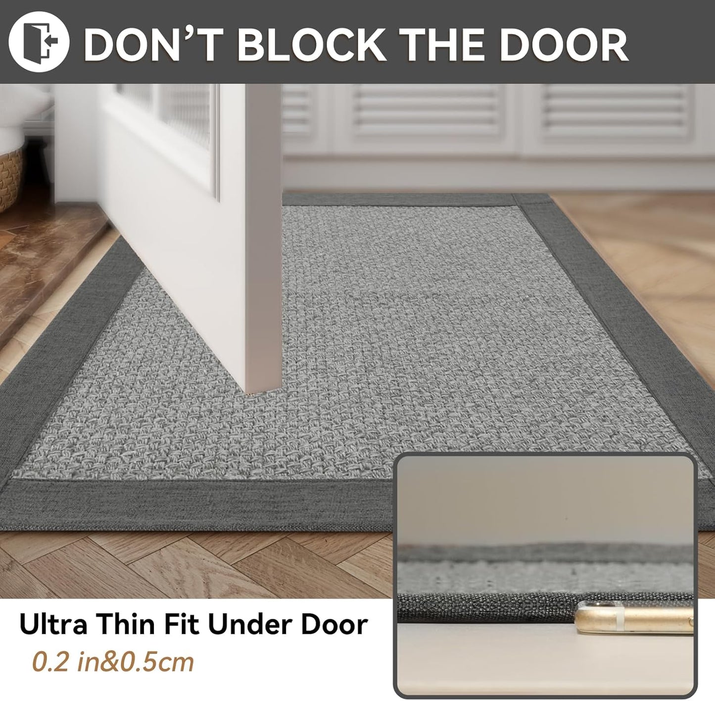Non Slip Bath Mat Bathroom Rugs, Soft Jute-Like Ultra Thin Bath Mats, Rubber Backing Super Absorbent Quick Dry Bath Rug Shower Mat Fit Under Door Bathroom Floor, Machine Washable, Gray 16" x 24"