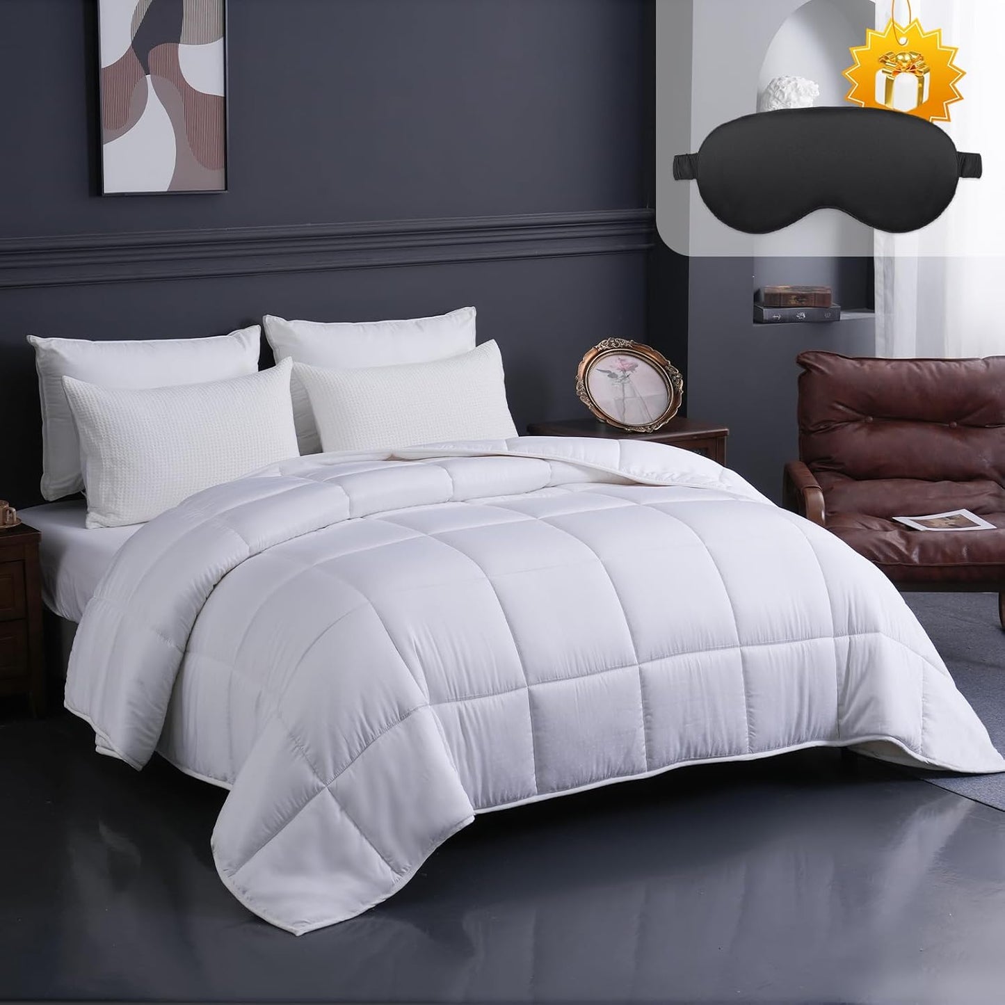 YOUR MOON Luxurious All Season Wool Comforter King Size 100% Natural Australian Wool Duvet, Hypoallergenic Premium Filled Comforter, Noiseless Jacquard Rayon Derived from Bamboo Shell(White)