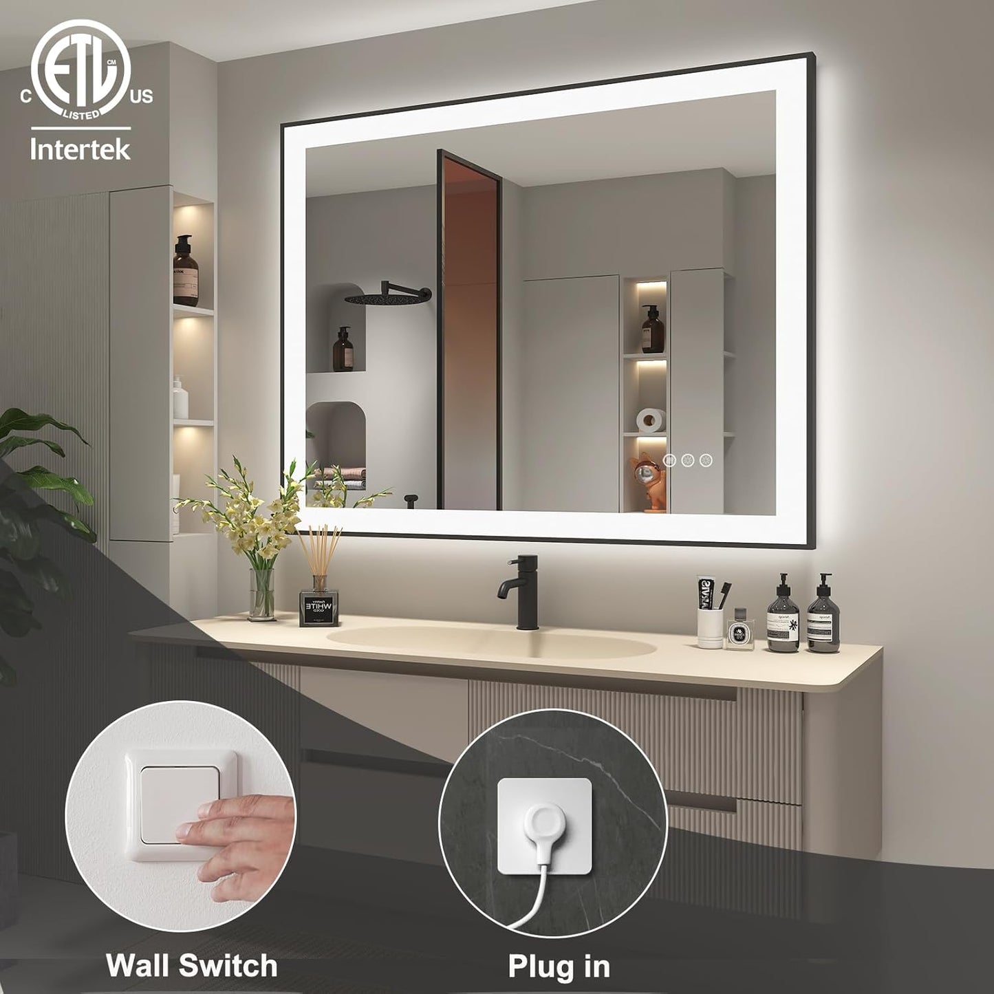SMIROR 40x36 Vanity Mirror with Lights, Matte Black Framed LED Lighted Bathroom Mirrors for Wall, Front and Backlit, Dimmable, Anti-Fog, Memory, Shatterproof, ETL Listed (Horizontal/Vertical)