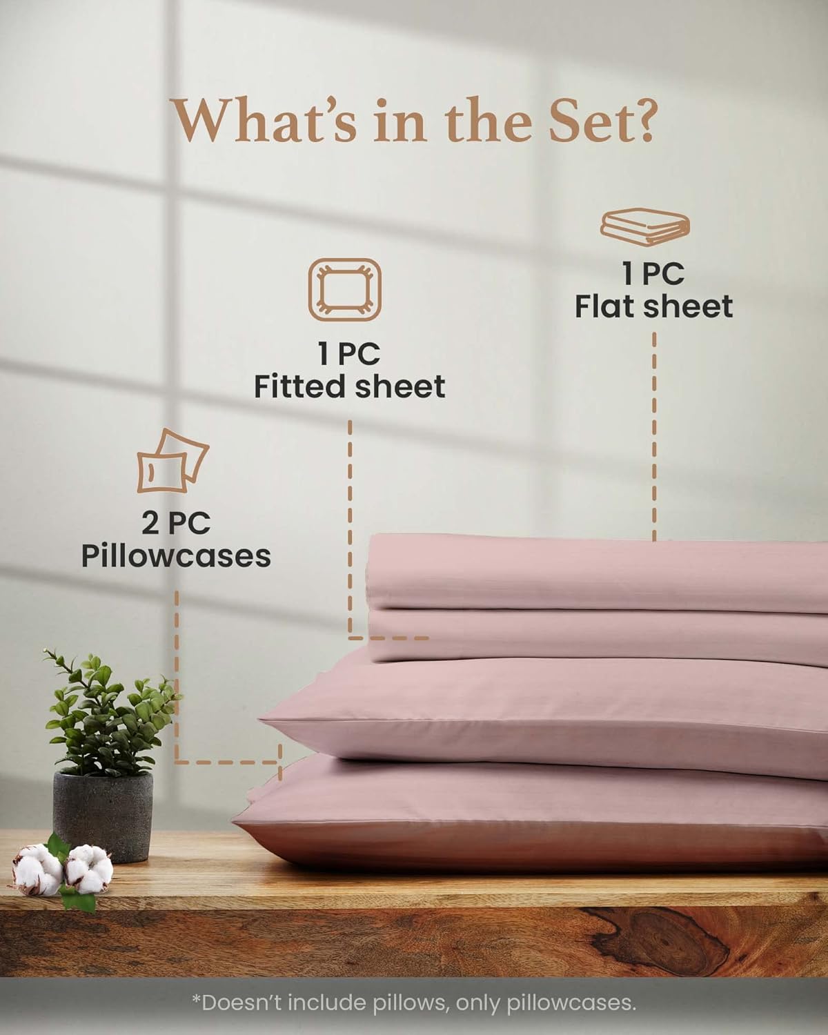 4 Pc Blush Twin Sheet Set for Twin Mattress, Egyptian Cotton Twin Bed Sheets for Twin Size Bed, Soft Breathable 16 Inch Deep Pocket Twin Bed Set - 1 Fitted Sheet, 1 Flat Sheet & 1 Pillow Case