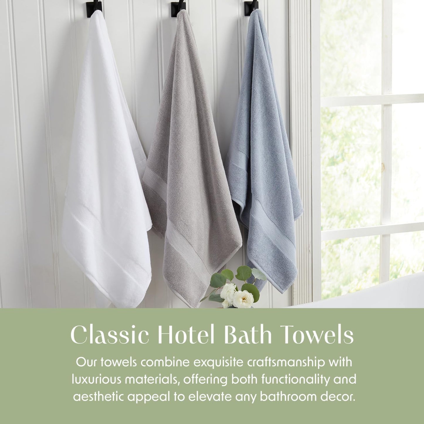 Springtree Home Grey Bath Towels Set of 6 | Classic Hotel Bath Towels | 100% Combed Cotton | Absorbent Quick-Dry Gray Towels for Bathroom | Oeko-TEX® Standard 100 Cotton | Cynewski Collection - Grey