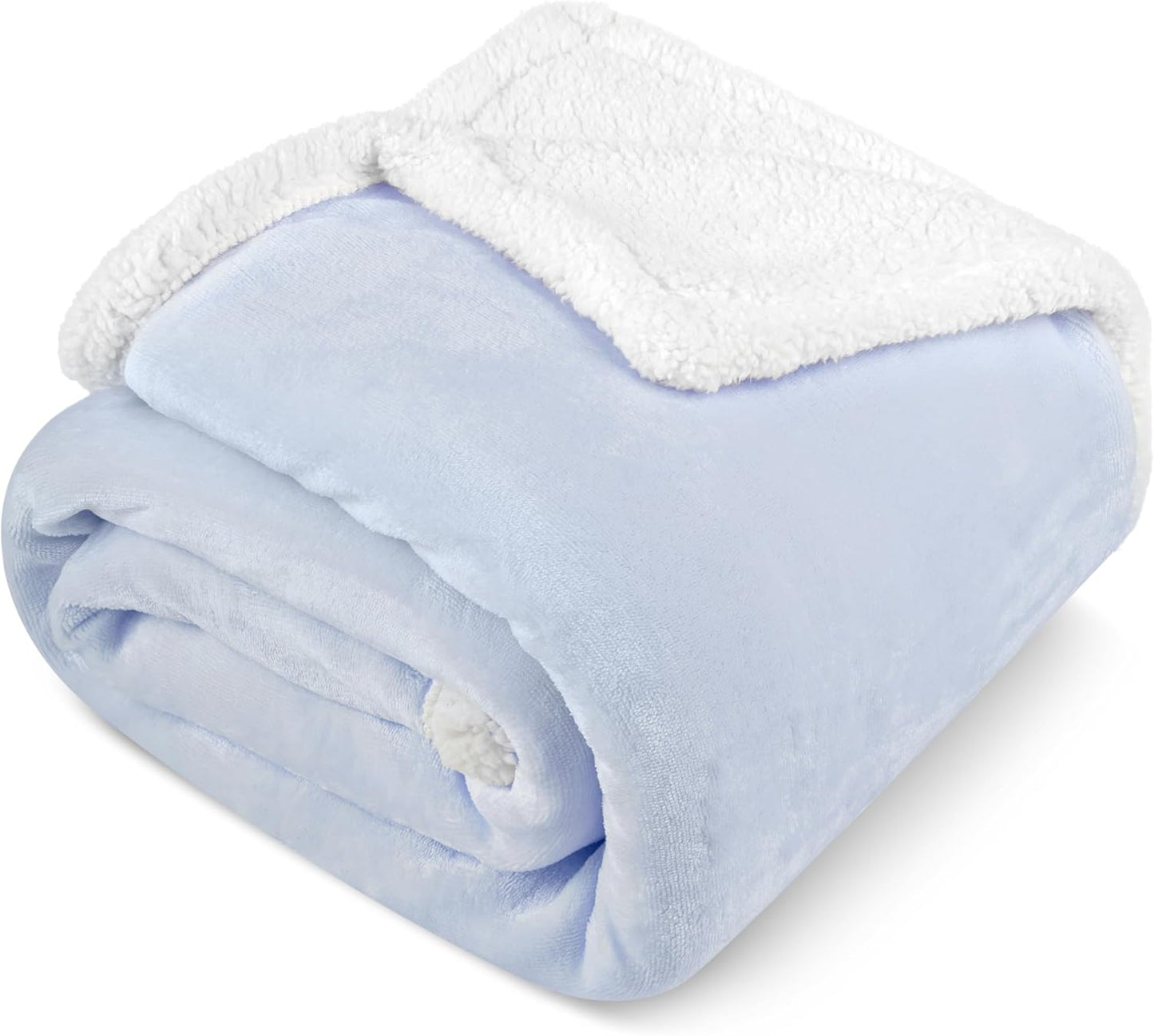 PAVILIA Sherpa Fleece Throw Blanket for Couch, Twin Size, Light Blue, Plush Soft Fuzzy Sofa Blanket, Cozy Reversible Winter Throw for Women Men, 60x80 Inches