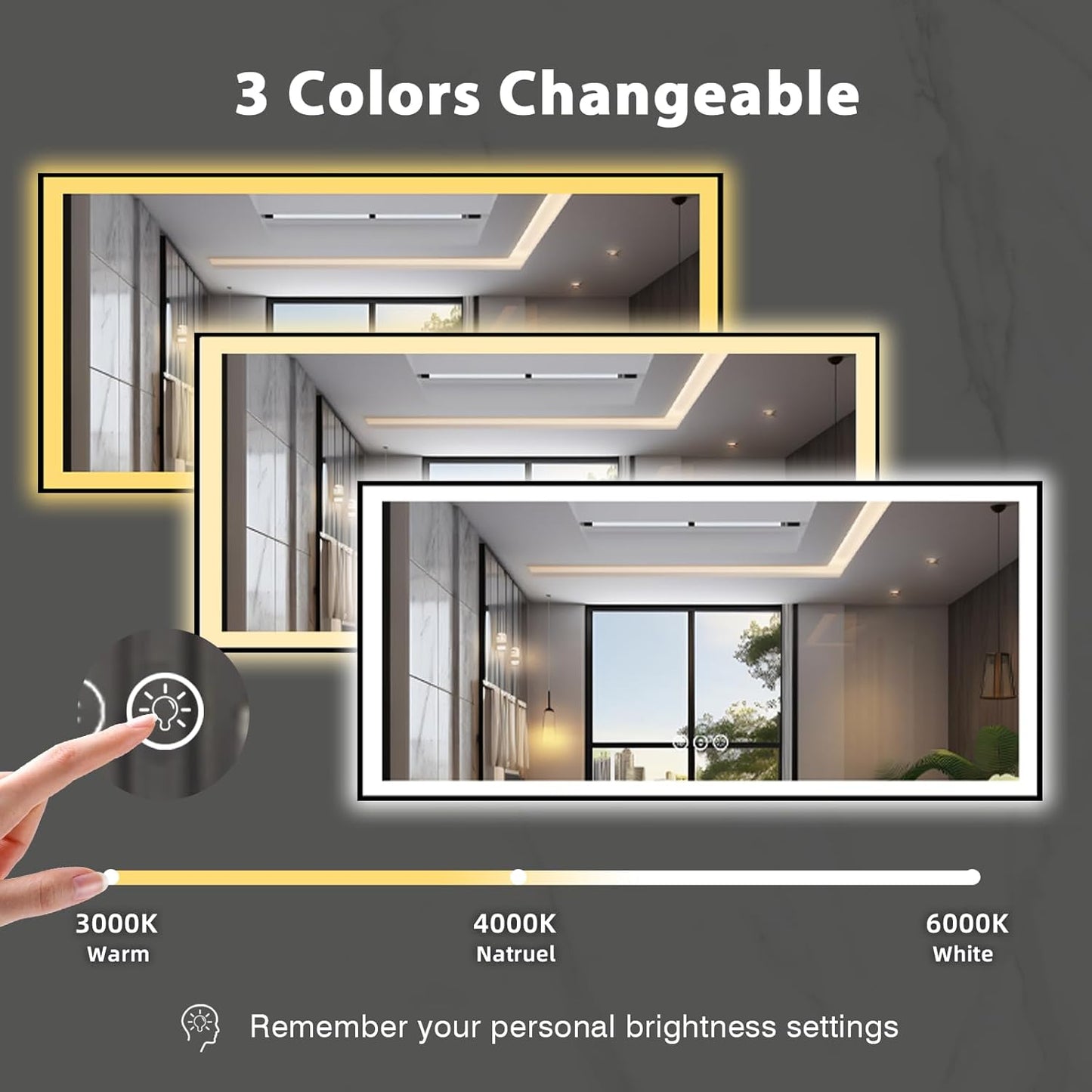 84x32 LED Bathroom Mirror, Black Aluminum Framed, Backlit + Front-Lit, 3 Colors Temperature Changeable, Dimmable Vanity Mirror, Tempered Glass, Defog, Waterproof, Memory (Horizontal/Vertical)