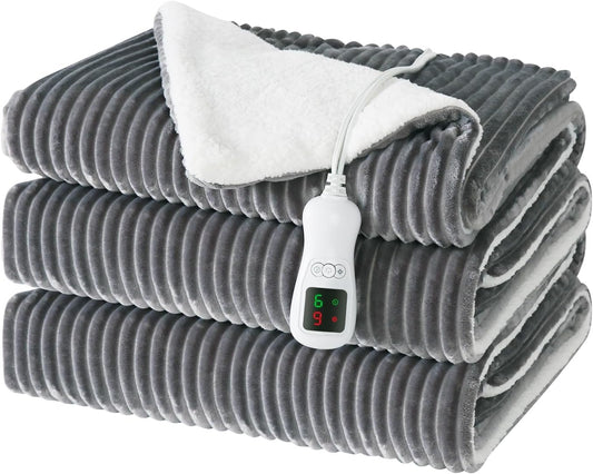 Electric Heated Blanket Twin Size, Washable Blanket Warmer for Home for Adults, Fast Heating, Super Cozy Soft Flannel 62" x 84", 9 Heat Levels, 1-9H Auto-Off, ETL Certified, Silver