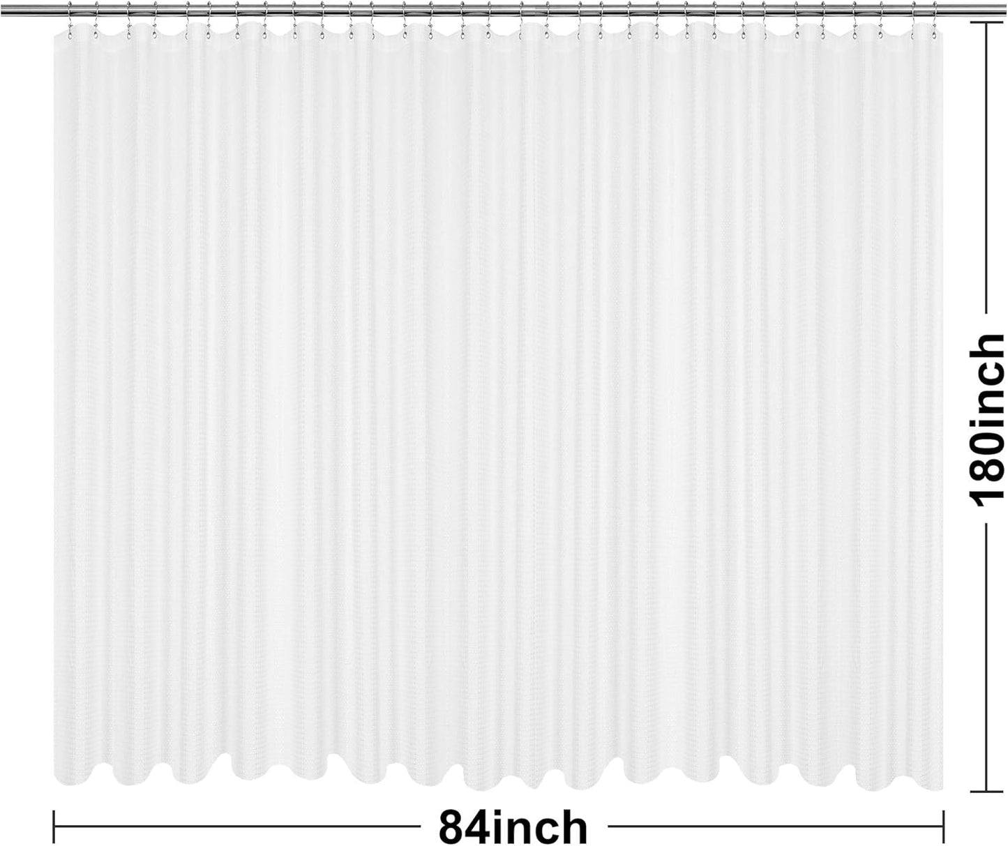 Barossa Design Waffle Weave Clawfoot Tub Shower Curtain 180 x 84 Inch Wrap Around - Extra Long & Extra Wide, Heavyweight Fabric, Washable, Water Repellent, with 36 Hooks Set, White, 180x84