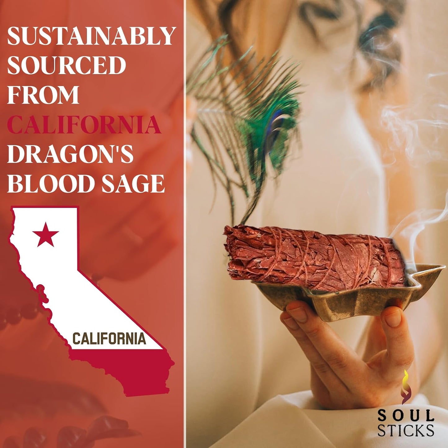 Floral Sage House Blessing - 9 Inch Dragon's Blood Smudge Stick with Starter Guide | Cleansing House & Negative Energy