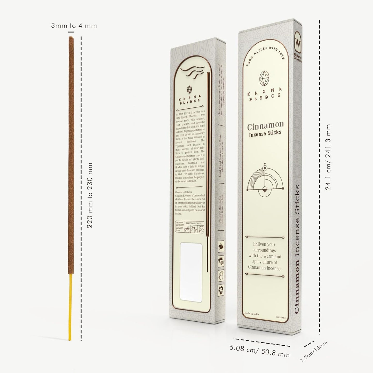 Cinnamon Incense Sticks, Organic Hand Dipped Incense, Natural Herbs & Aromatic Ingredients, Contain 40 Sticks Inside, Burn Time 45-60 Min, Spiritual Gifts, Incense by Karma Pledge
