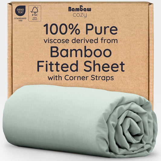 Bambaw 100% Viscose Derived from Bamboo Fitted Sheet King Size, Cooling Fitted Sheets King Size, 16’’ Deep Pocket, Cooling Mattress Sheets (Sea Glass)
