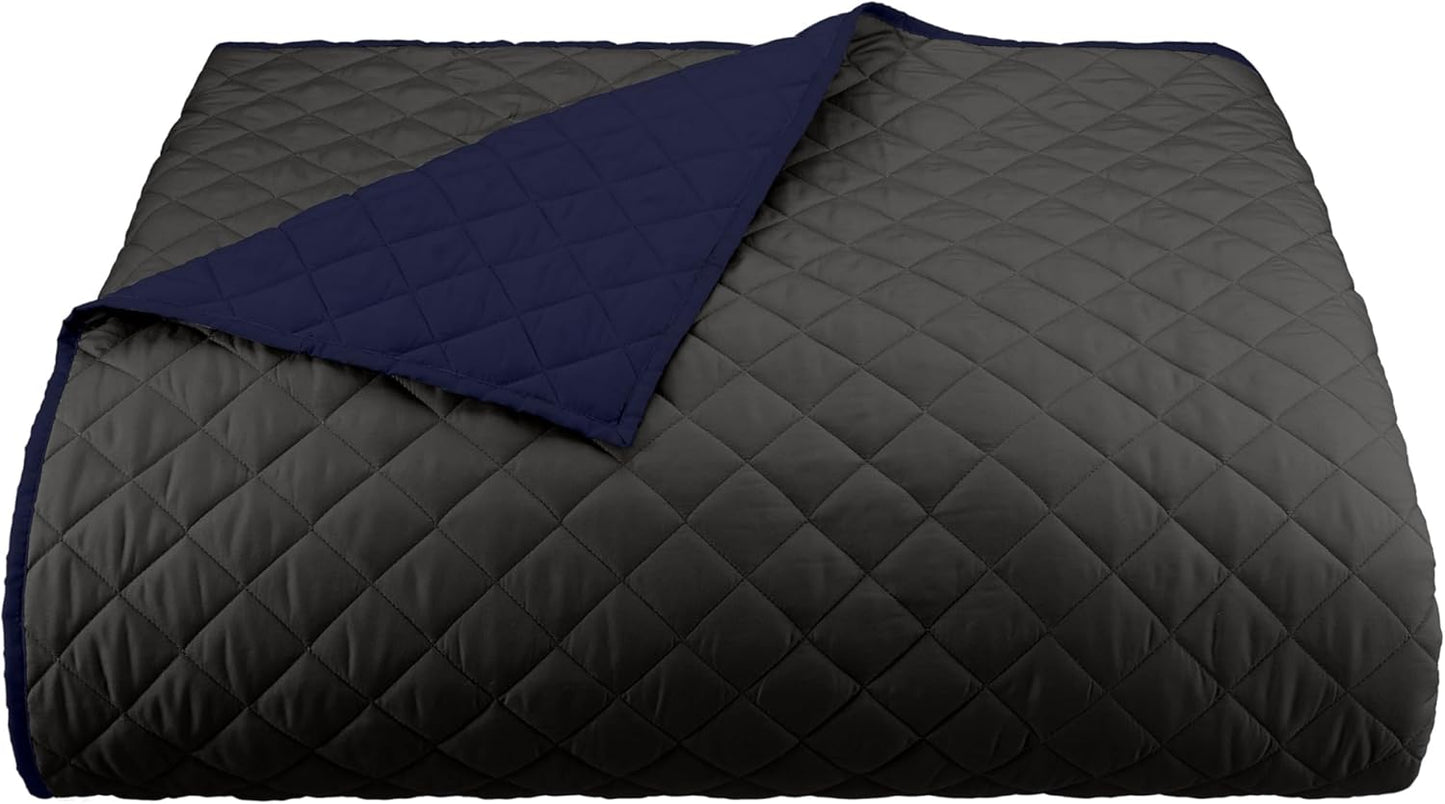 Martex Reversible Coverlet – Full Queen Size Quilt - Lightweight Quilt Full Size Bedding– Durable Queen Size Coverlet for Bed – Soft - Easy Care Bedding – Graphite/Navy