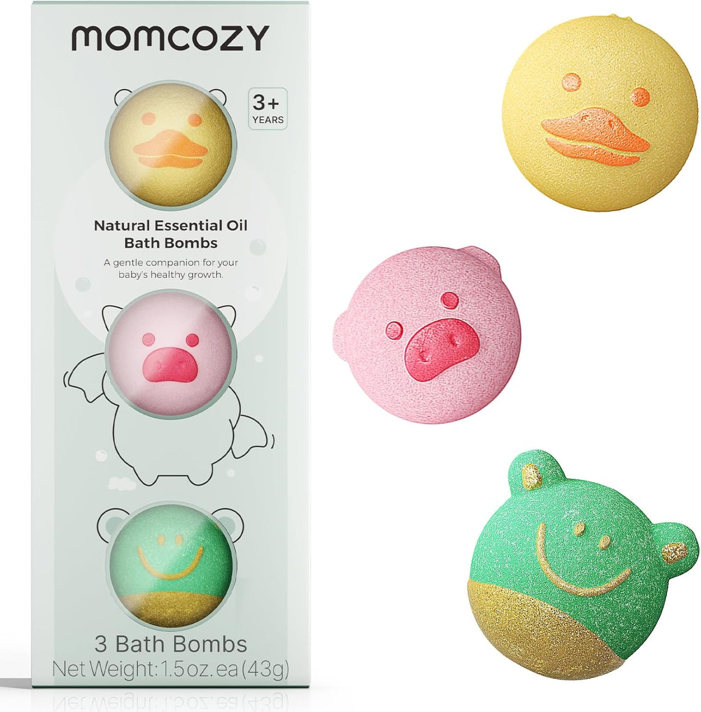 Momcozy Natural Essential Oil Bath Bombs,3 Pcs Bubble Bath Fizzy Balls with 3 Cute Shapes,Bath Bombs Gift Set for Kids Girls Boys Toddler, Ideal Gift for Birthday, Bath Bomb Kit
