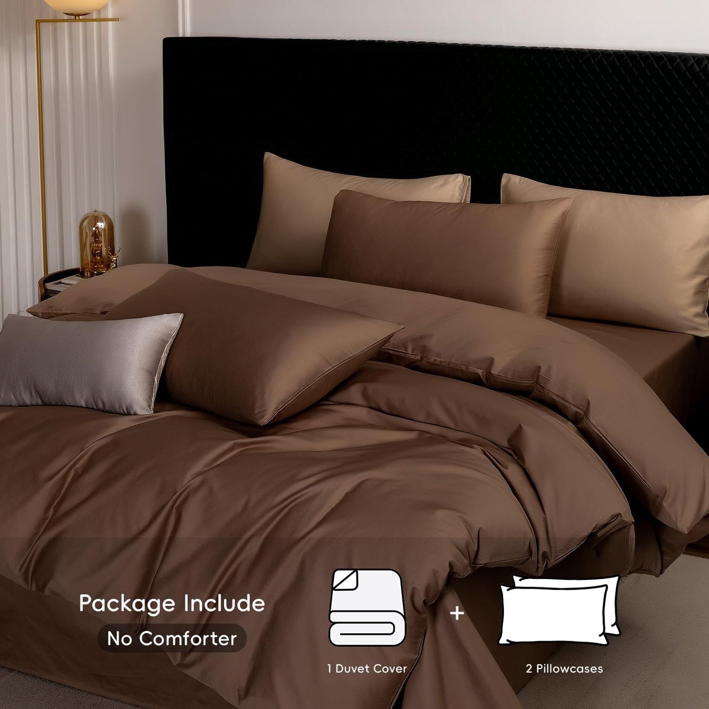 MooMee Duvet Cover Set 100% Extra Long Staple Cotton 600 Thread Count Silky Sateen Smooth Luxury Soft Breathable Durable Hotel Quality Bedding, 3 Pieces (Chocolate Brown, Oversized Queen 98"x98")