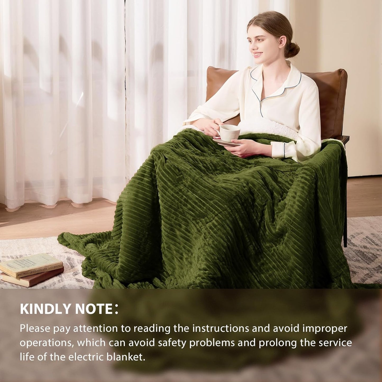 Homemate Electric Heated Blanket Queen Size - 84"x90" Heating Blanket Queen Size Dual Control 1/2/4/6/8 Hours Auto-Off 10 Heat Level Over-Heat Protection Soft Flannel Sherpa ETL Certification