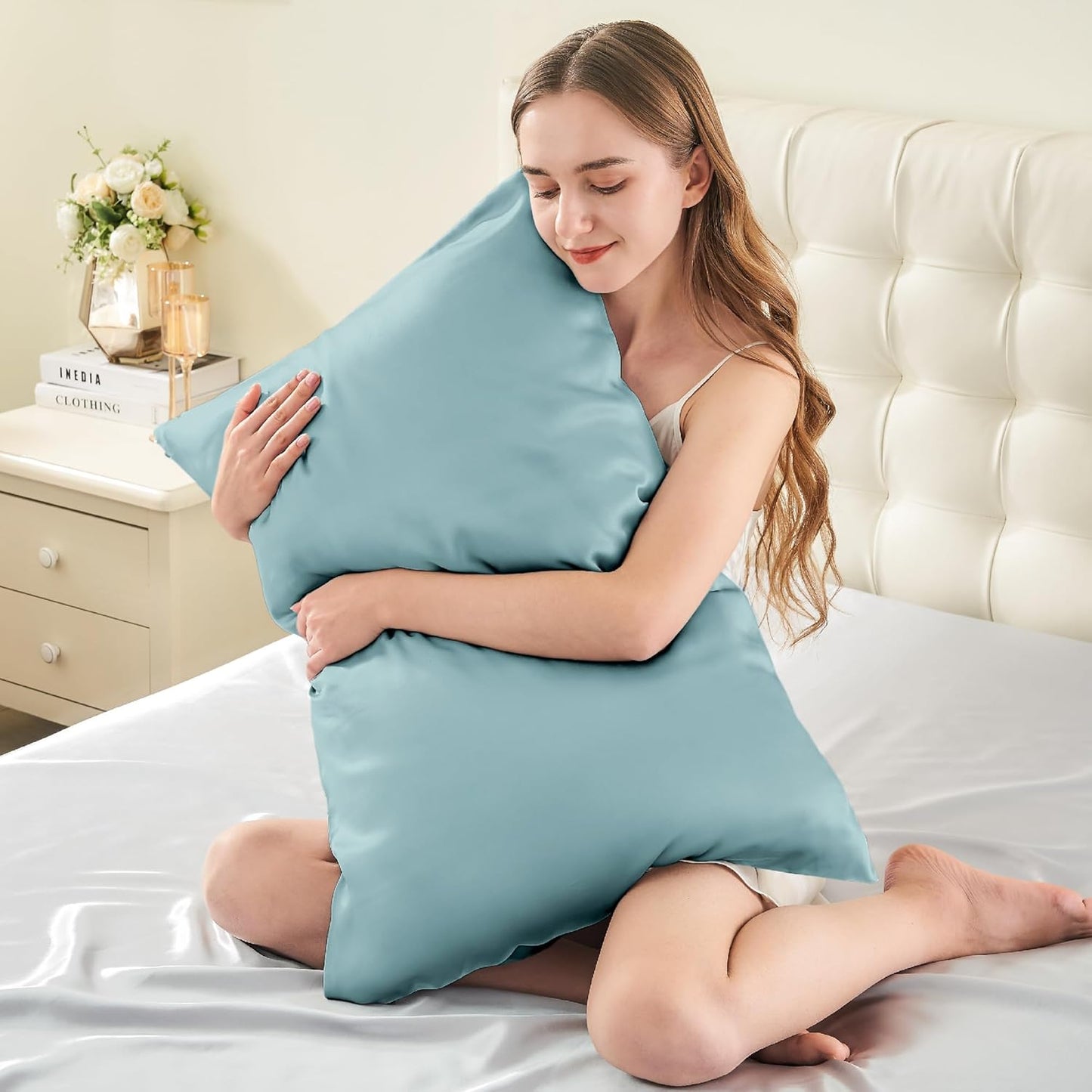 INFIIXSO Mulberry Silk Pillow Case King Size, Silk Pillowcase with Hidden Zipper 20"x36", Extraordinary Smooth and Soft Pillow Cases for Hair and Skin(Haze Blue, 1 Pack)