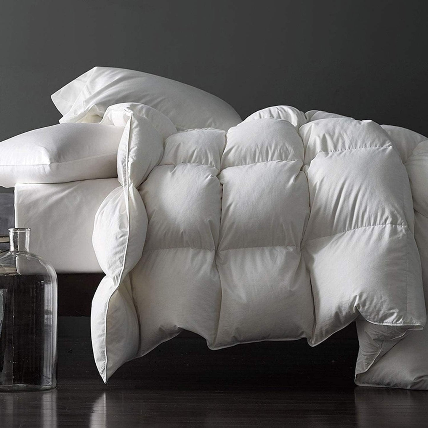 Royoliving Premium Feathers Down Duvet Insert Comforter Oversized King Size All Season Medium Warmth White 100% Cotton Cover with Corner Tabs (120x98, 77 oz)