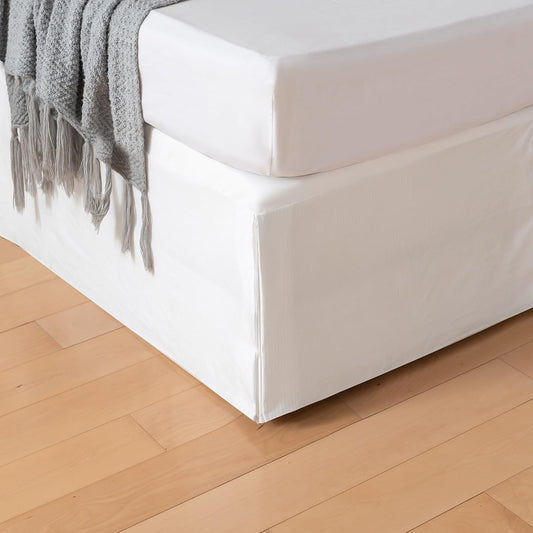 Full Bed Skirt, Grid Plaid Soft Quadruple Pleated Ruffle Bed Skirt, Tailored Dust Ruffle 14 Inch Drop Easy Fit, Machine Washable (White)