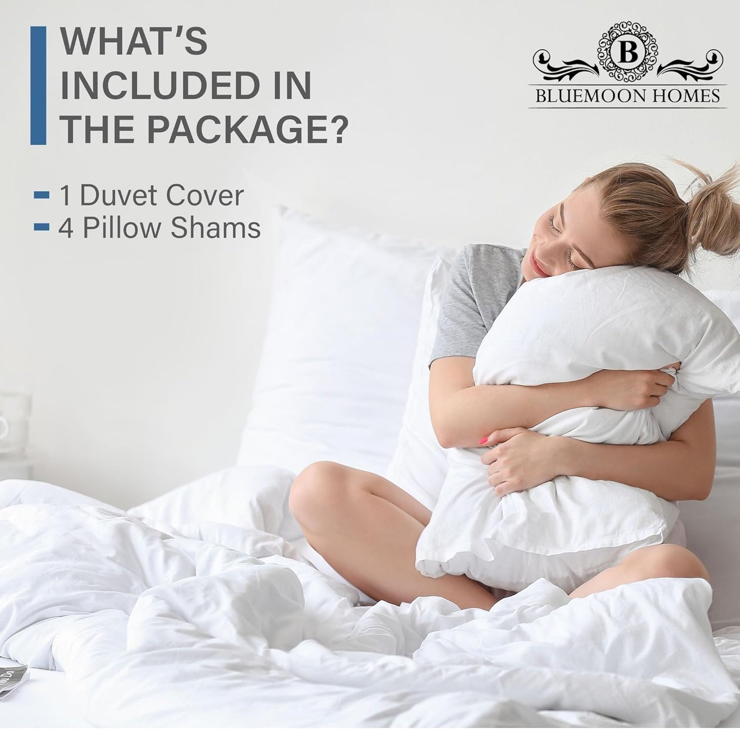 Bluemoon Homes Cotton Duvet Covers Queen Size Zipper 1000 Thread Count White Queen 5 Piece Duvet Cover Set, 100% Long Staple Egyptian Cotton Quilt Cover Queen/Full Size, Silky Soft, Breathable
