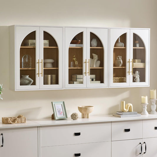 Bathroom Arched Wall Cabinet Over The Toilet Storage Cabinet, 23.6×31.4 Inch Bathroom Medicine Cabinet Wall Mount with Adjustable Shelves & Glass Door, Space Saver Wall Cabinet for Laundry,White