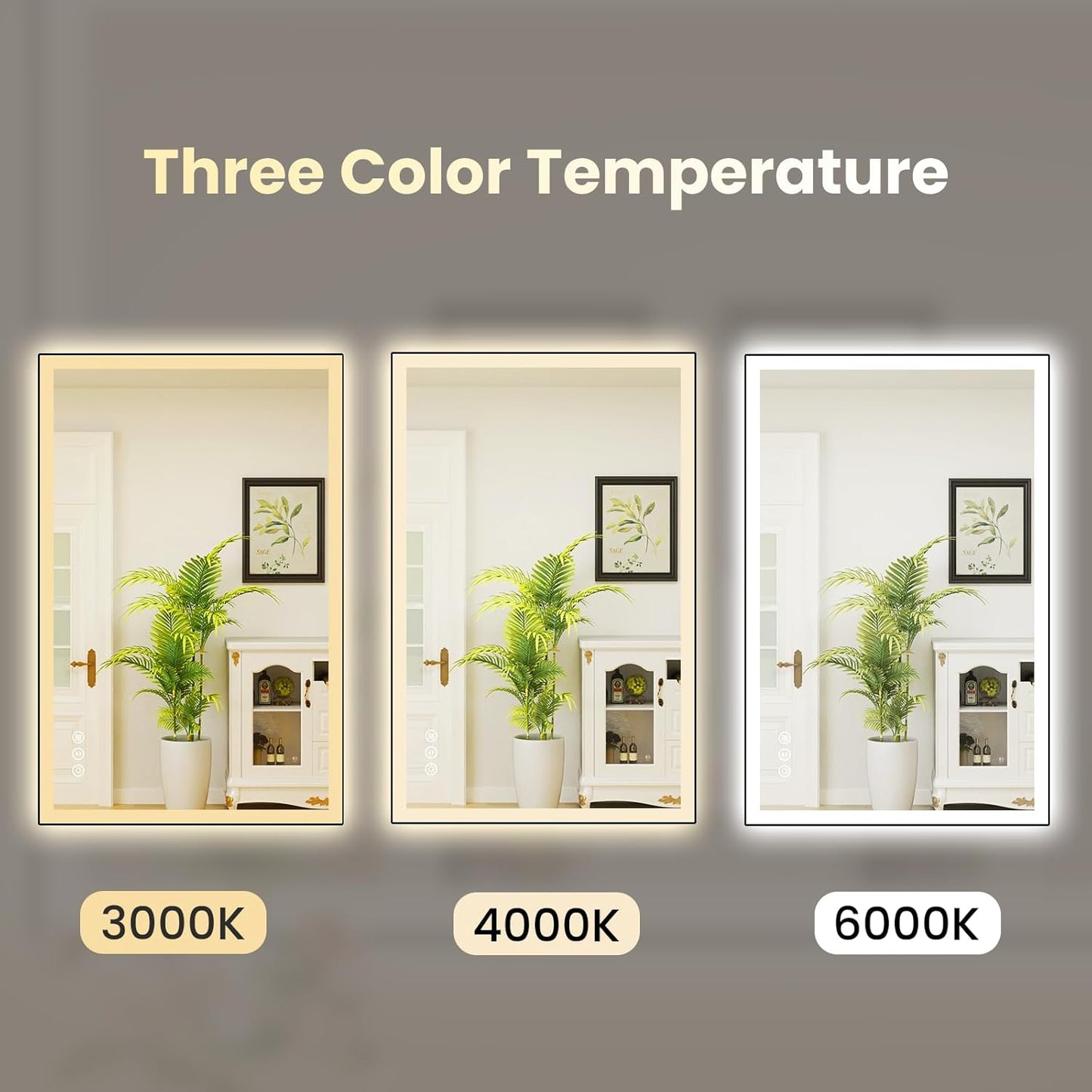 WTTY 24"X36" LED Bathroom Mirror with Black Frame, Bathroom Vanity Mirror with Lights for Wall, Front Light and Backlit, Anti-Fog, Dimmable, 3 Colors, Shatterproof, Memory, Horizontal/Vertical