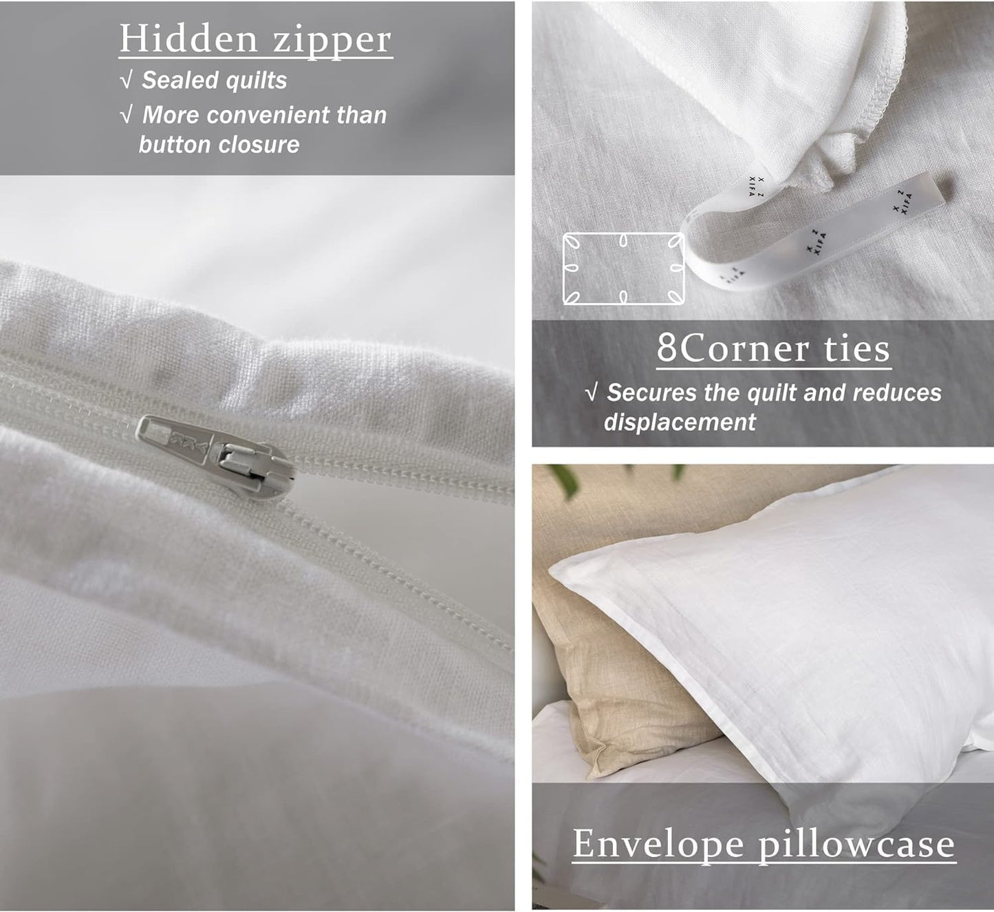 XZ XIFA White Linen Duvet Cover California King, 100% Washed French Flax Linen Bedding Set with Zipper Closure, Cooling & Textured Bed Sets for Hot Sleepers(1 Duvet Cover, 2 Pillowcases)