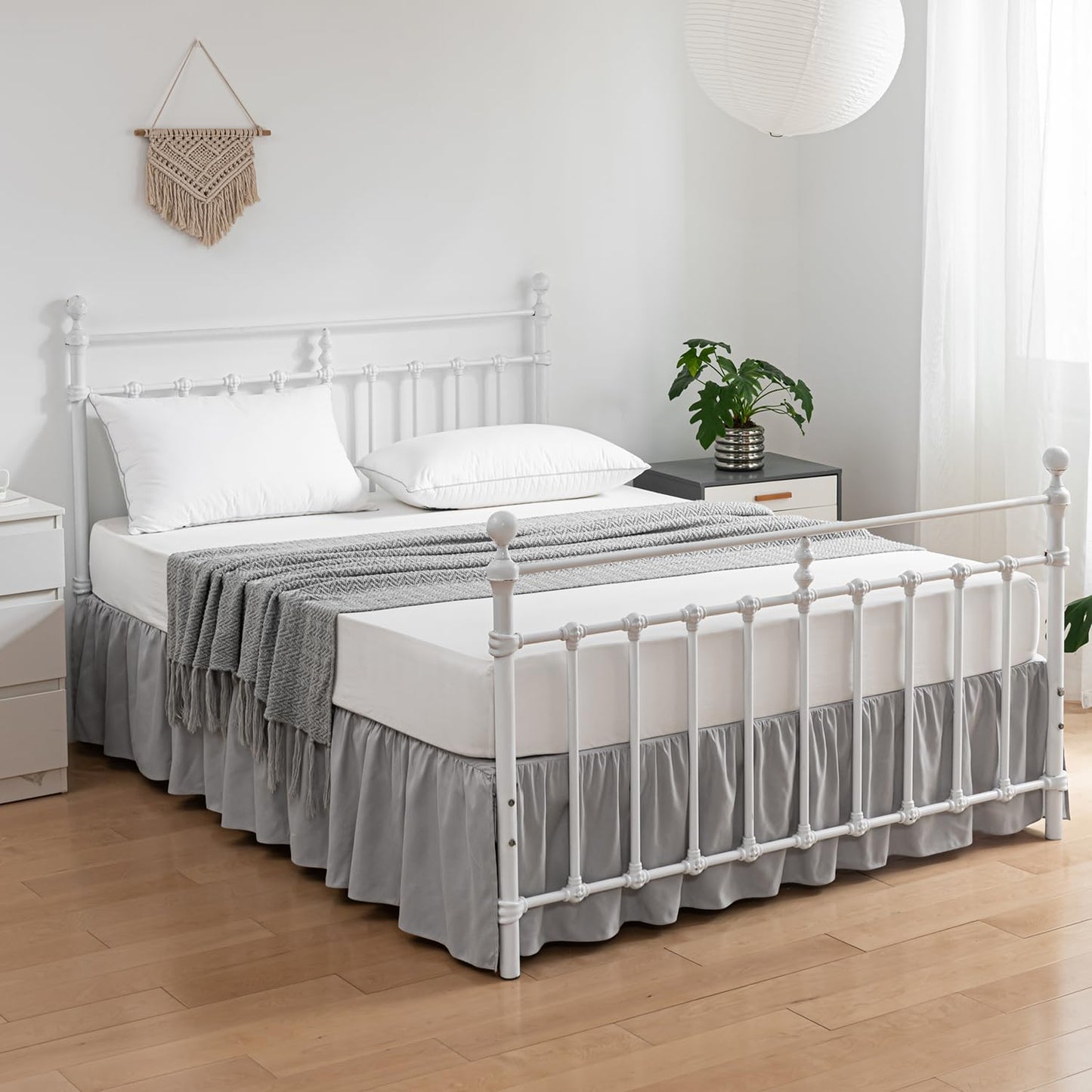 Bed Skirt Twin Size Ruffled Bed Skirt with Split Corners, 14 Inch Drop Dust Ruffle Bed Skirt with Platform, Light Gray