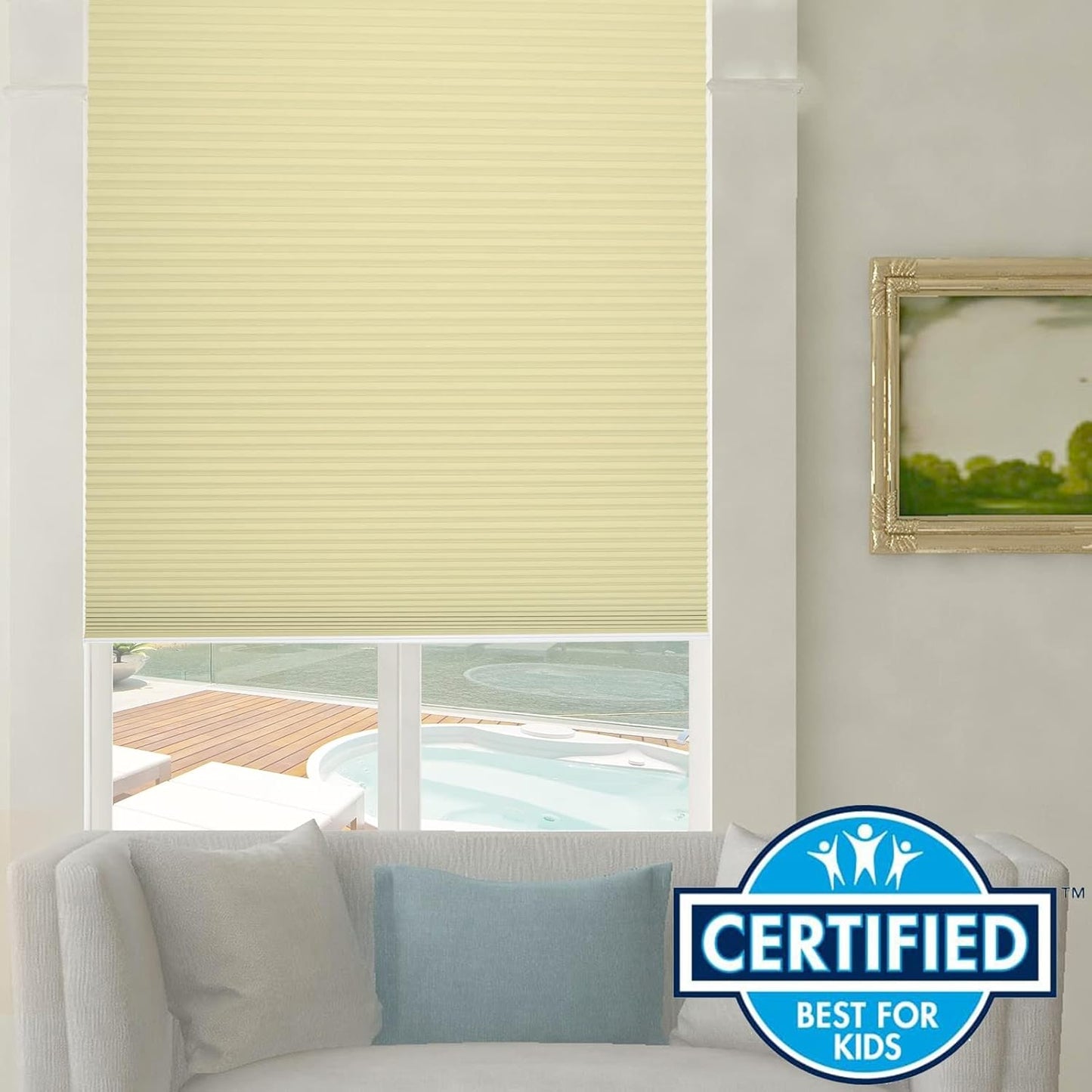 Persilux 100% Blackout Cordless Cellular Shades & Blinds Honeycomb Blinds Bottom up Thermal Insulated Window Shades for Home, Windows and Kitchen, Cream, 72" W x 38" H