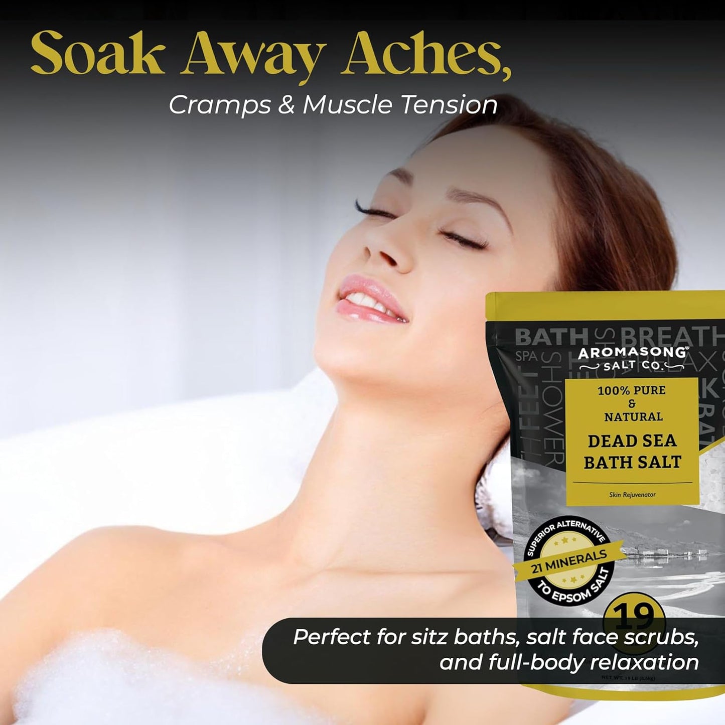 Aromasong Dead Sea Salt - Spa Bath Salt - Bulk 19 Lb Pack of 78 (1482 Lbs Total) Fine Grain - 100% Pure - Better Absorbing Than Epsom Salt - Soak for Women & Men for Skin Issues and Relaxation