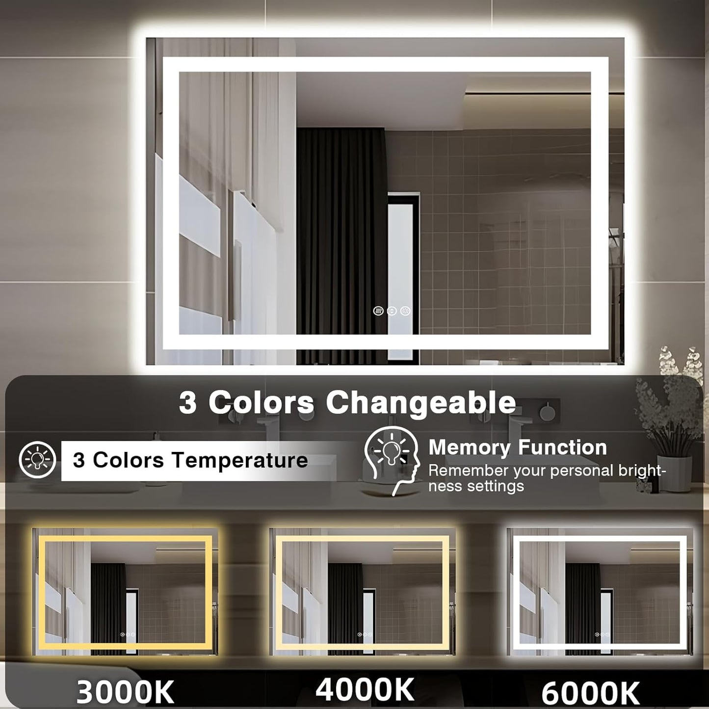 51"x40" Bathroom Light up Mirror, Double Bright Lights Mirror, Anti-Fog Vanity Mirror with Lights, Stepless Dimmable Illuminated, Touch Control, Waterproof (Horizontal/Vertical)