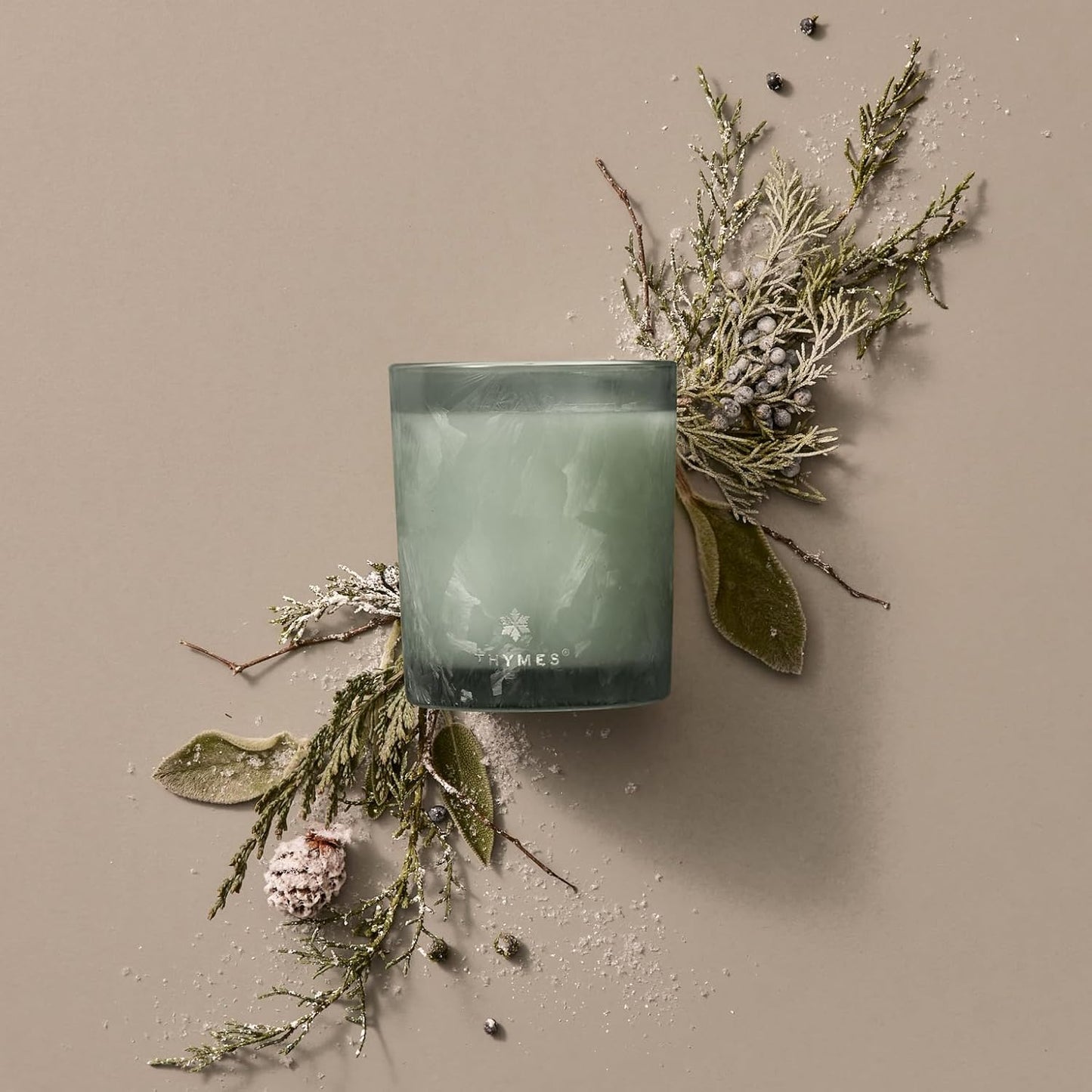 Thymes Scented Candles for Home Decor - Luxury Home Fragrance Gifts for Women & Men - Winter Candles with Crisp Notes of Sage, Eucalyptus, & Cypress Needles - Sage-Green (Highland Frost, 6.5 oz)