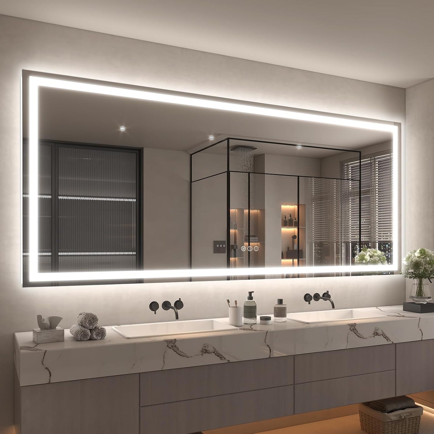 88x38 Super Large LED Mirror for Bathroom, Lighted Vanity Mirror for Wall, Dimmable, Anti-Fog, Shatter-Proof, ETL Listed (Front Lights + Backlit)