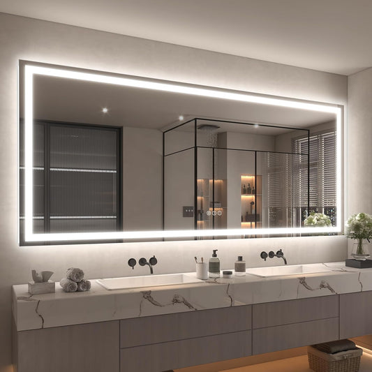 88x38 Super Large LED Mirror for Bathroom, Lighted Vanity Mirror for Wall, Dimmable, Anti-Fog, Shatter-Proof, ETL Listed (Front Lights + Backlit)