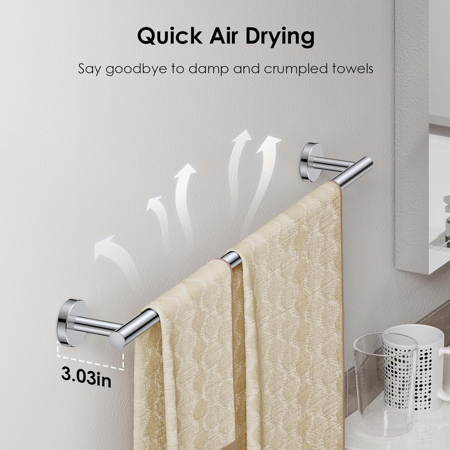 FORIOUS Bathroom Hardware Accessories Set, SUS304 Stainless Steel 24 Inch Towel Bar Set, Modern Towel Racks Holder for Bathroom Wall Mounted, 4 Pieces, Chrome